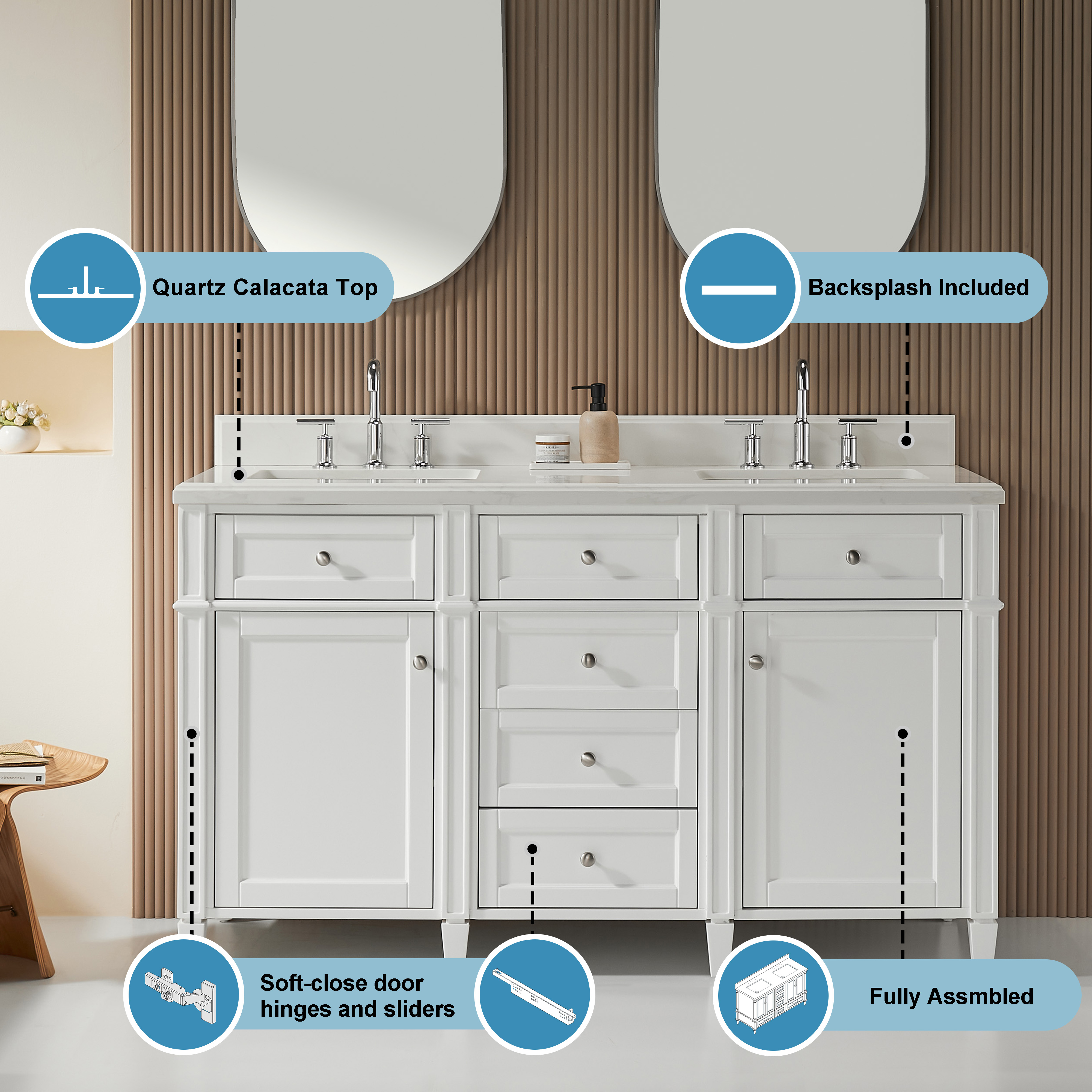 Fully Assembled 18"-60" Freestanding Bathroom Vanity with Integrated Top