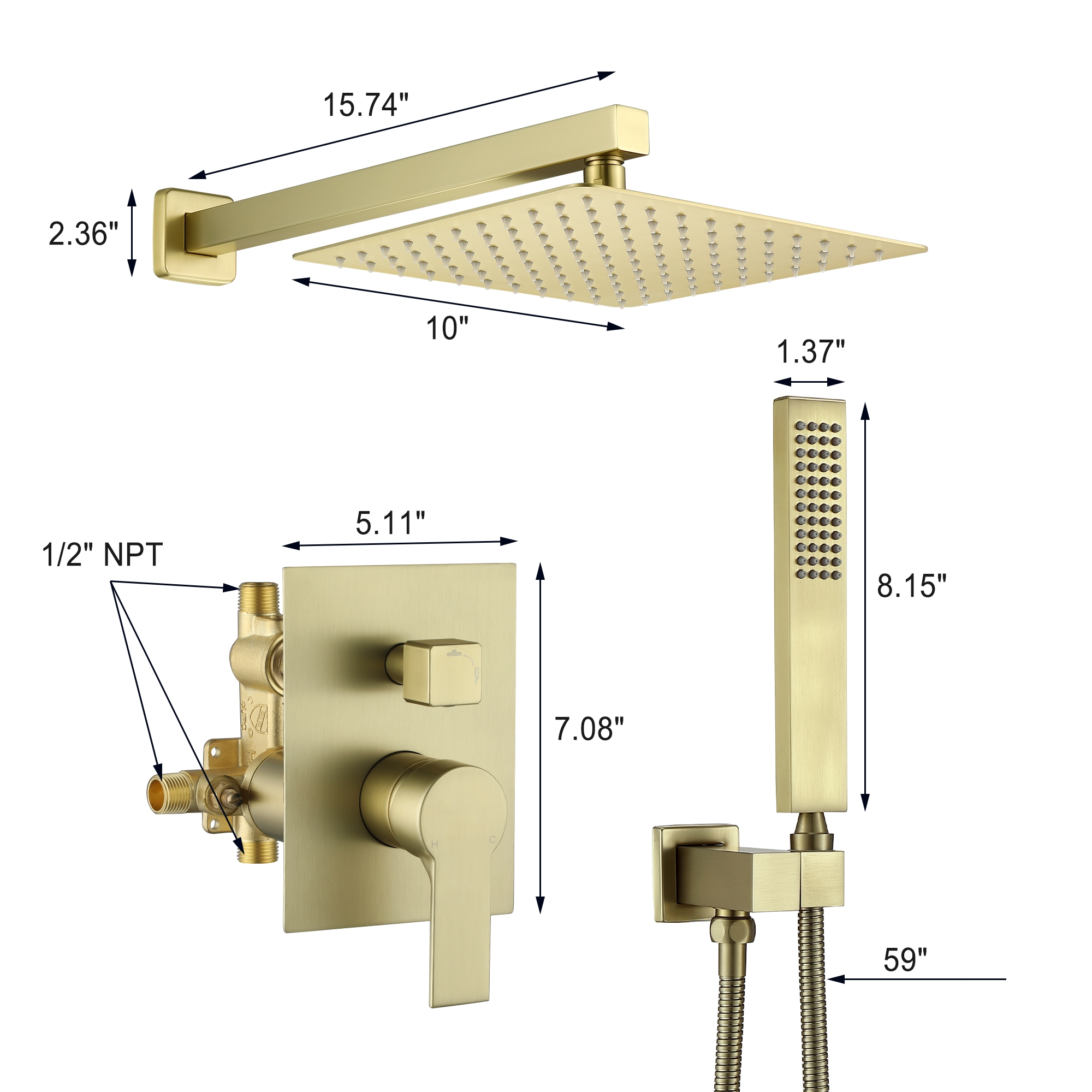 10-inch/12inch Rainfall Shower System With Hand Shower & Pressure-Balanced Valve