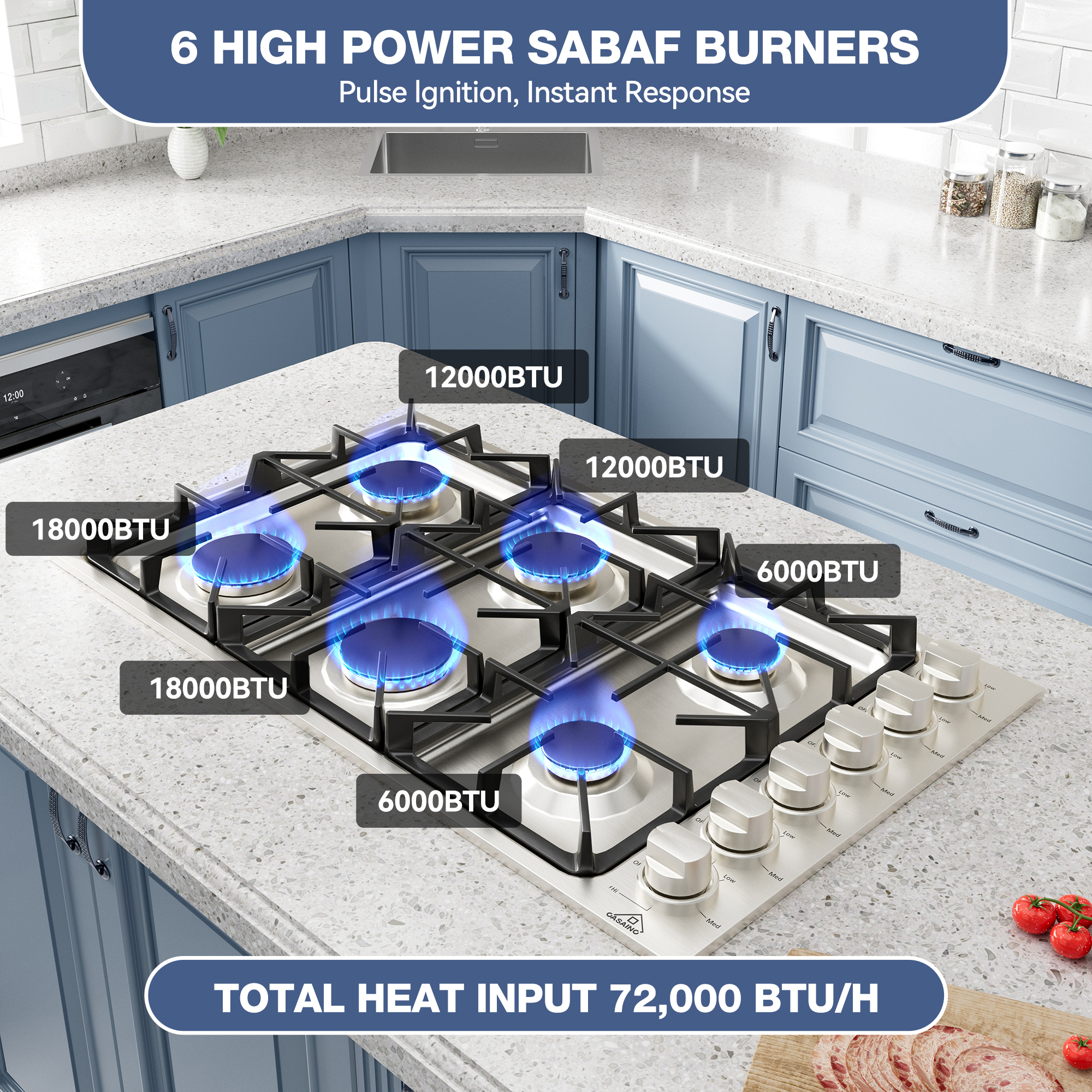 36-in 6 Burners Stainless Steel Gas Cooktop with LP Conversion Kit