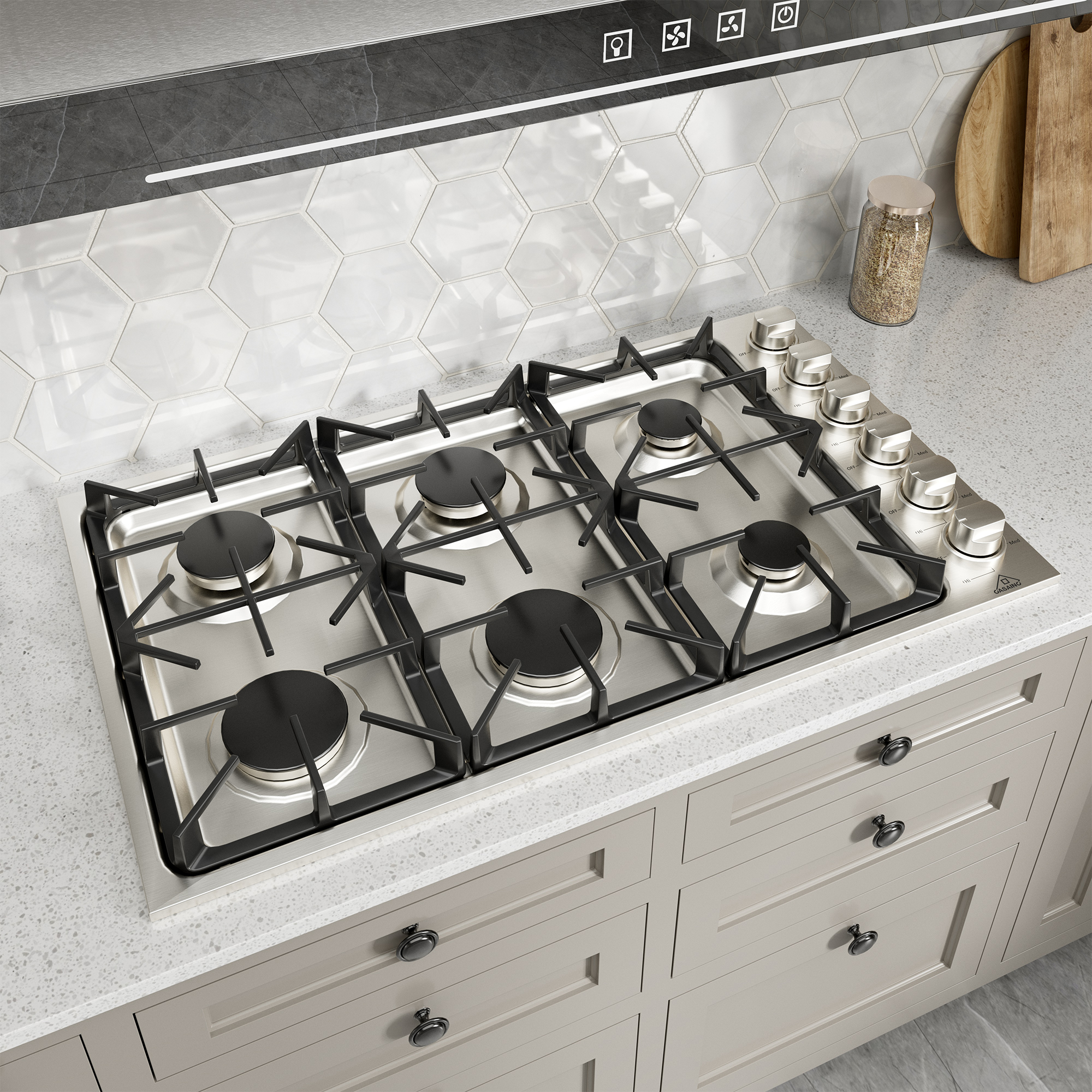 36-in 6 Burners Stainless Steel Gas Cooktop with LP Conversion Kit 36-in 6 Burners Stainless Steel Gas Cooktop with LP Conversion Kit
