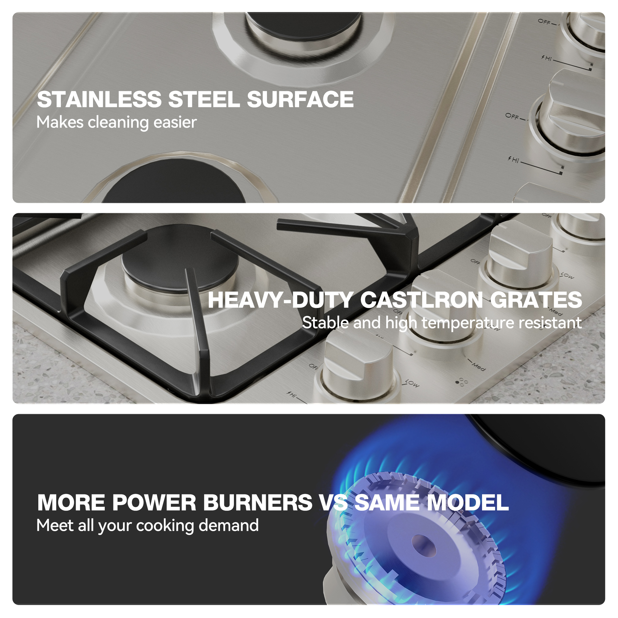 36-in 6 Burners Stainless Steel Gas Cooktop with LP Conversion Kit