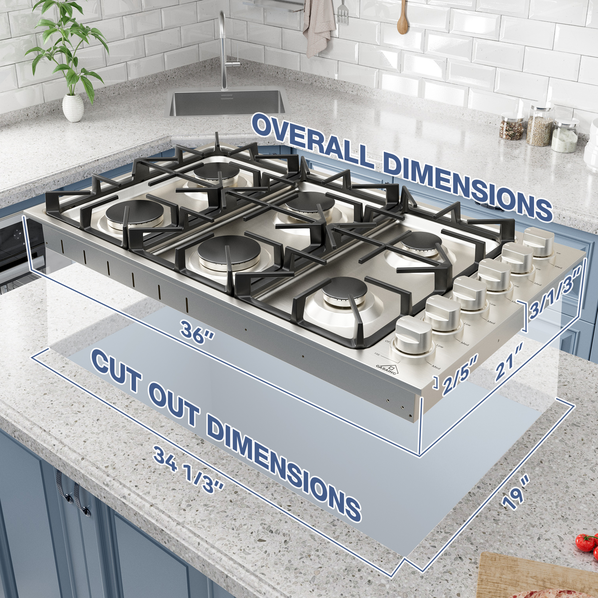 36-in 6 Burners Stainless Steel Gas Cooktop with LP Conversion Kit