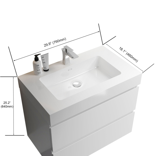 24"/30"/36" White Floating Bathroom Vanity with Sink and Large Storage