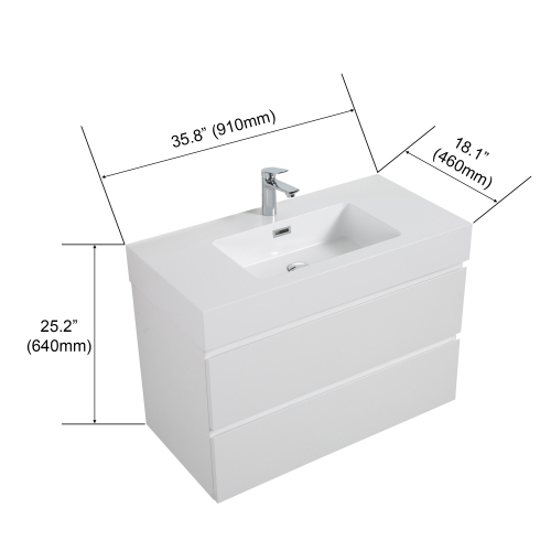 24"/30"/36" White Floating Bathroom Vanity with Sink and Large Storage