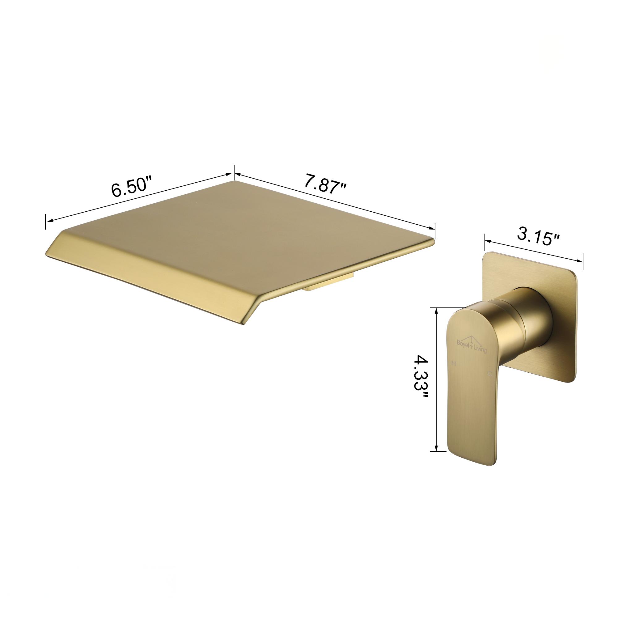 Wall Mounted Waterfall Bathroom Sink Faucet in Matte Black & Brushed Gold