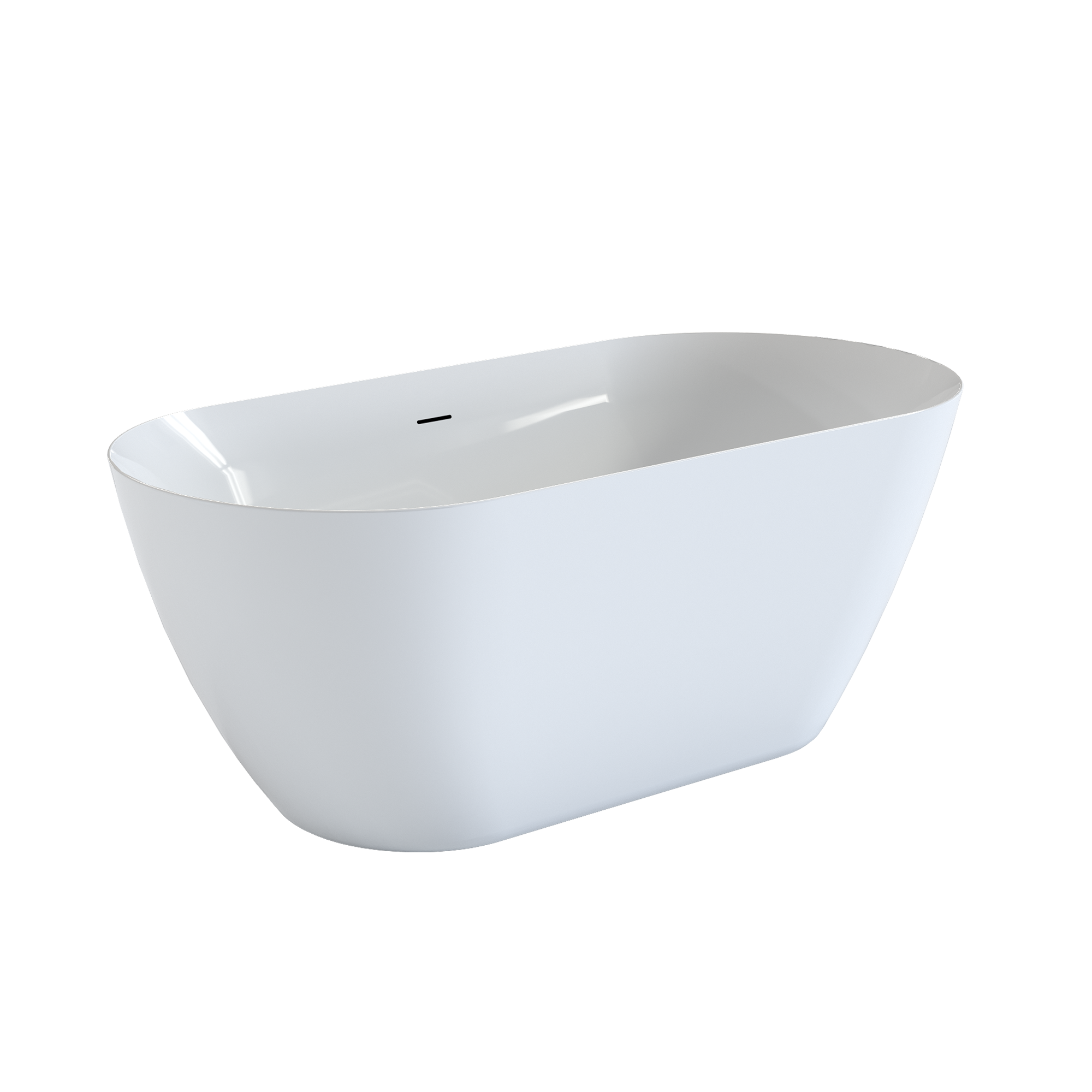 59" Glossy White Acrylic Freestanding Oval Soaking Bathtub with Center Pop-Up Drain and Integrated Overflow