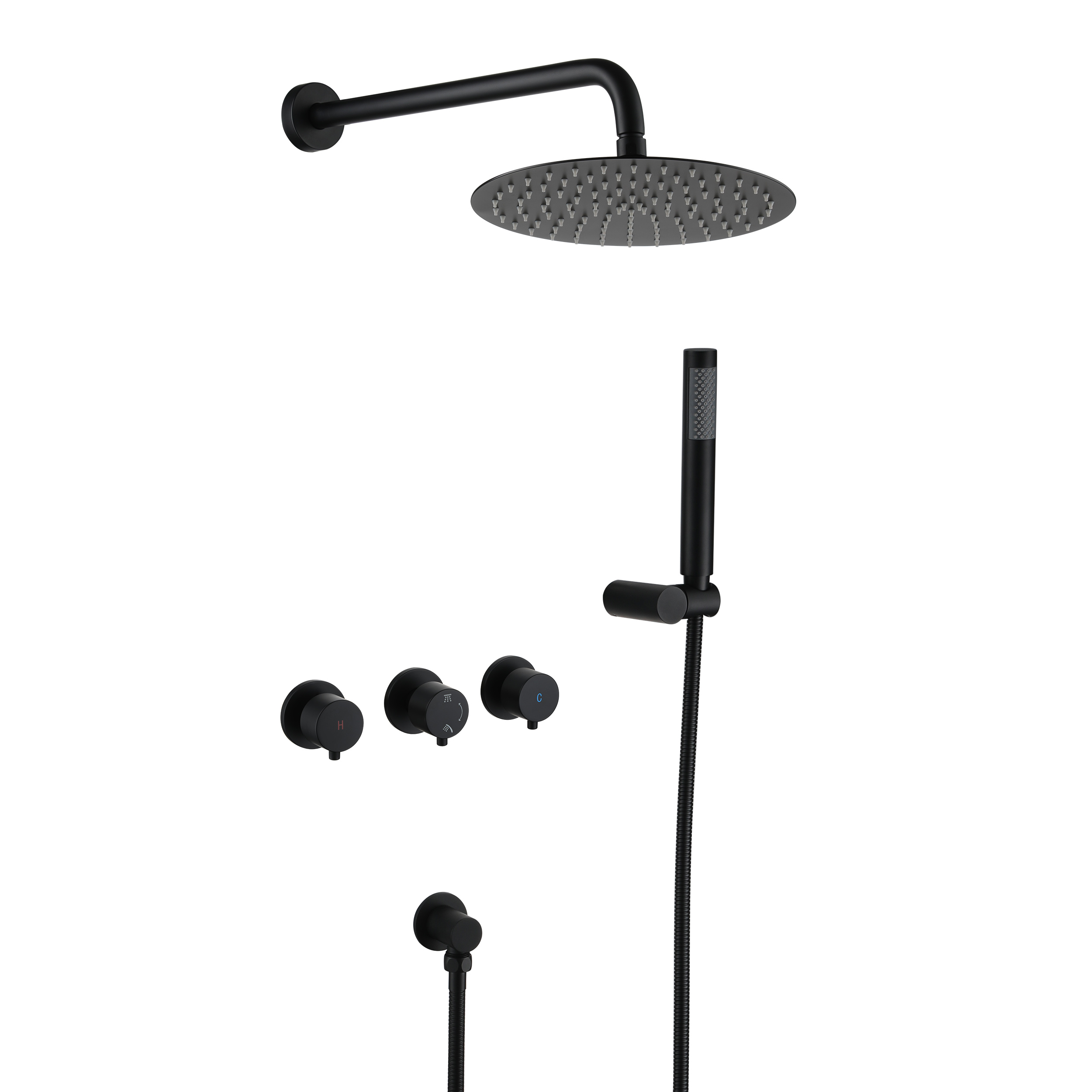 10" Matte Black Built-in Rainfall Shower System with Hand Shower