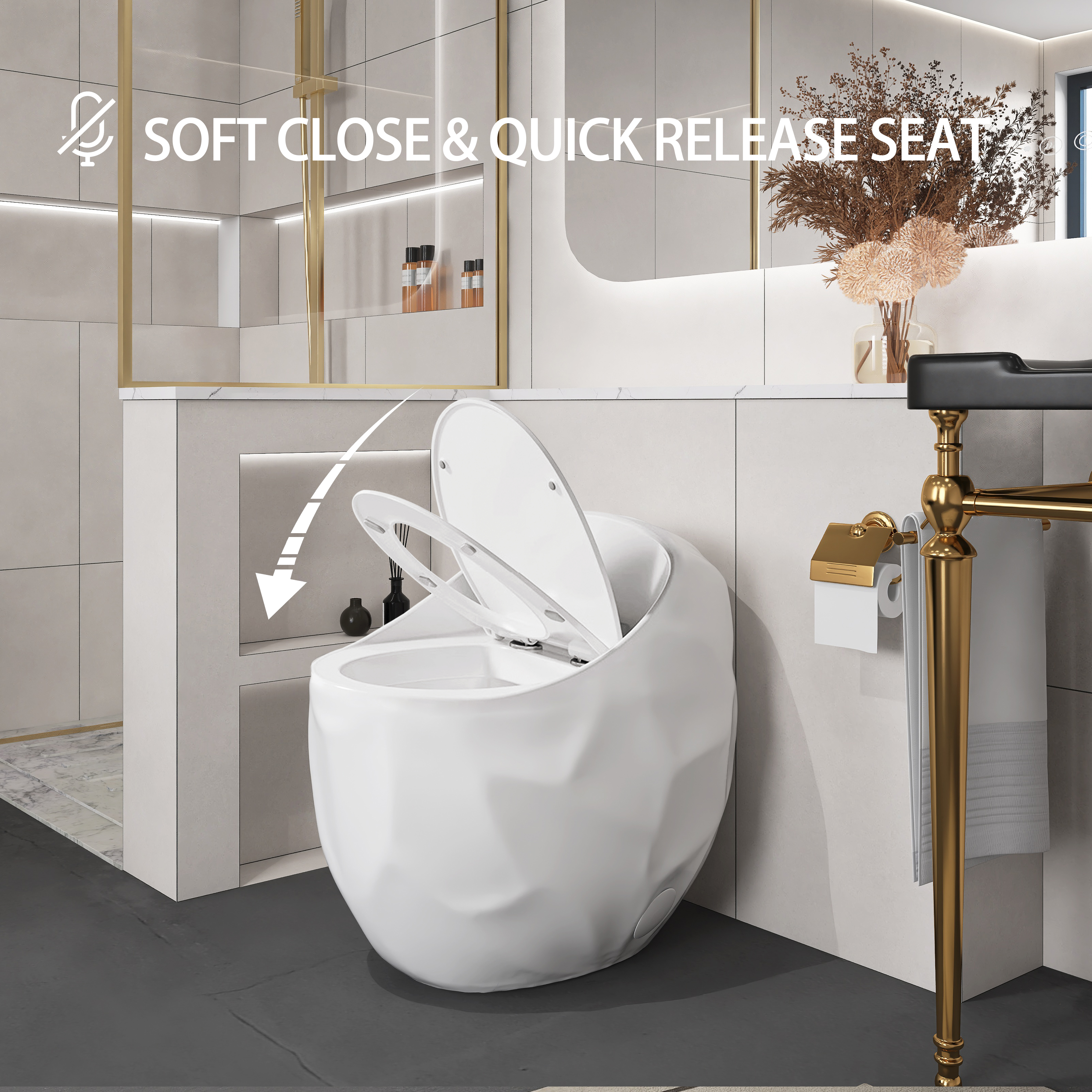 Egg Shape 1-Piece Toilet in Glossy White/Black with 1.28 GPF Single Flush