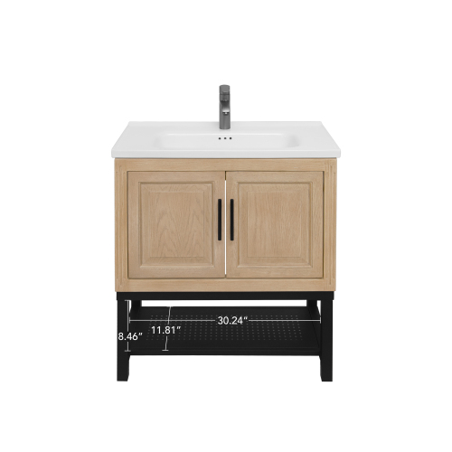 Freestanding Bathroom Vanity with White Ceramic Sink & Hot and Cold Faucet
