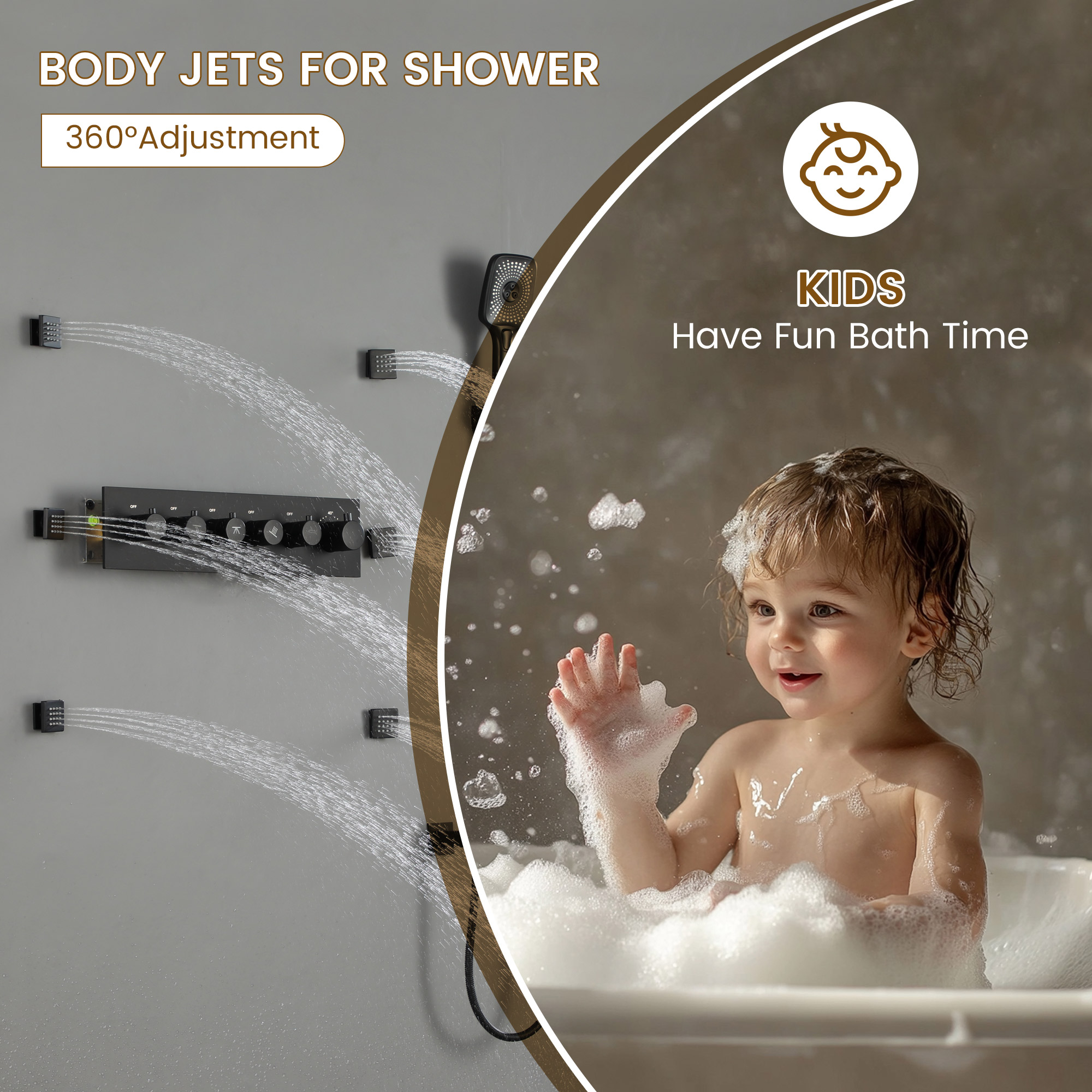 32*24-inch Luxury Shower System with Body Jets & LED Lights