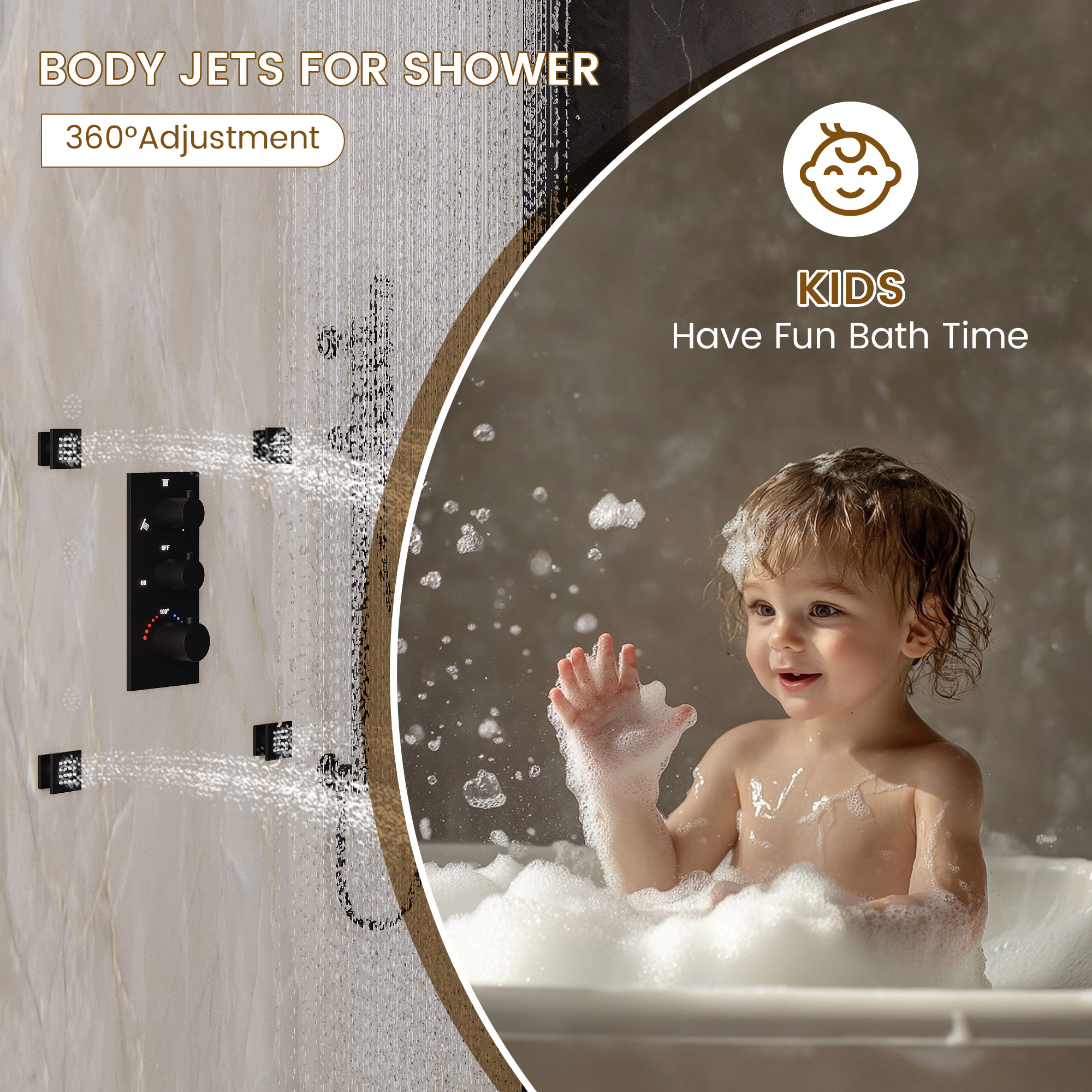 12-inch 4-Function Body Jet Shower System with Tub Spout & Slide Bar