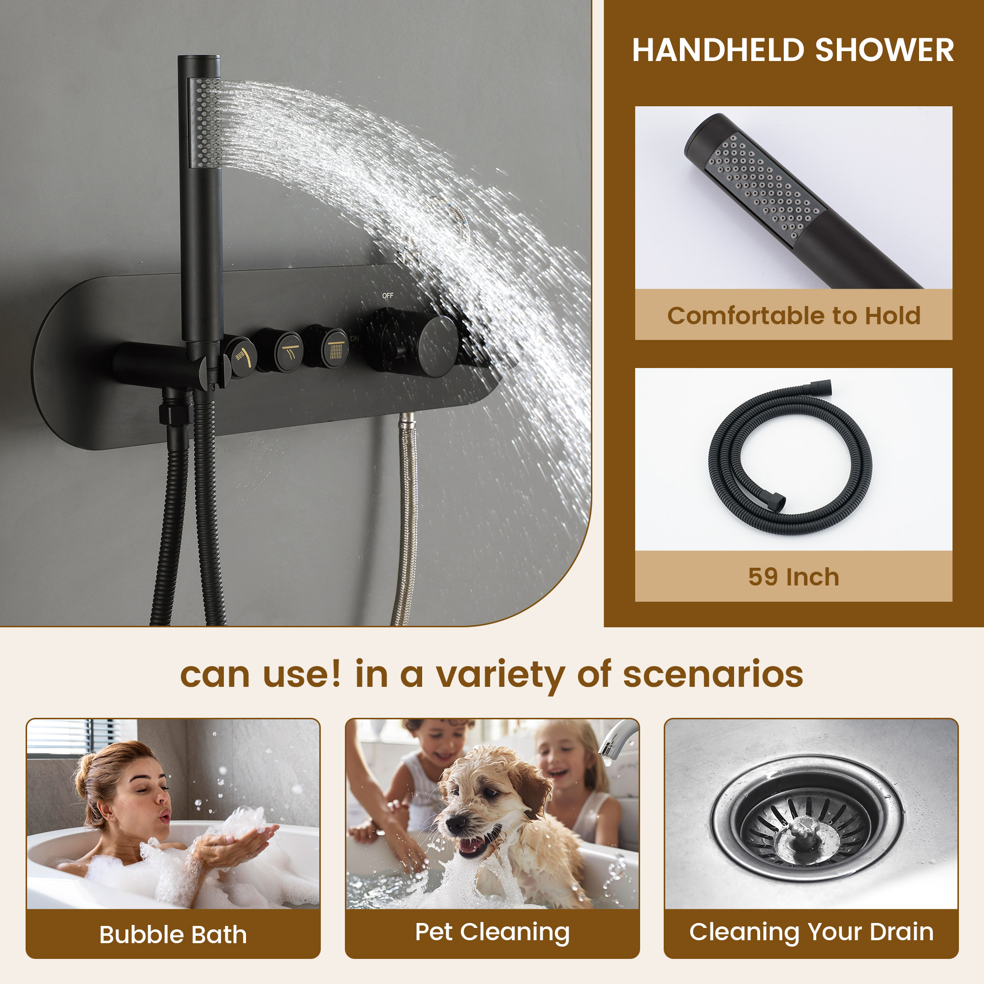 16-inch Wall-Mounted Thermostatic Shower System with Hand Shower