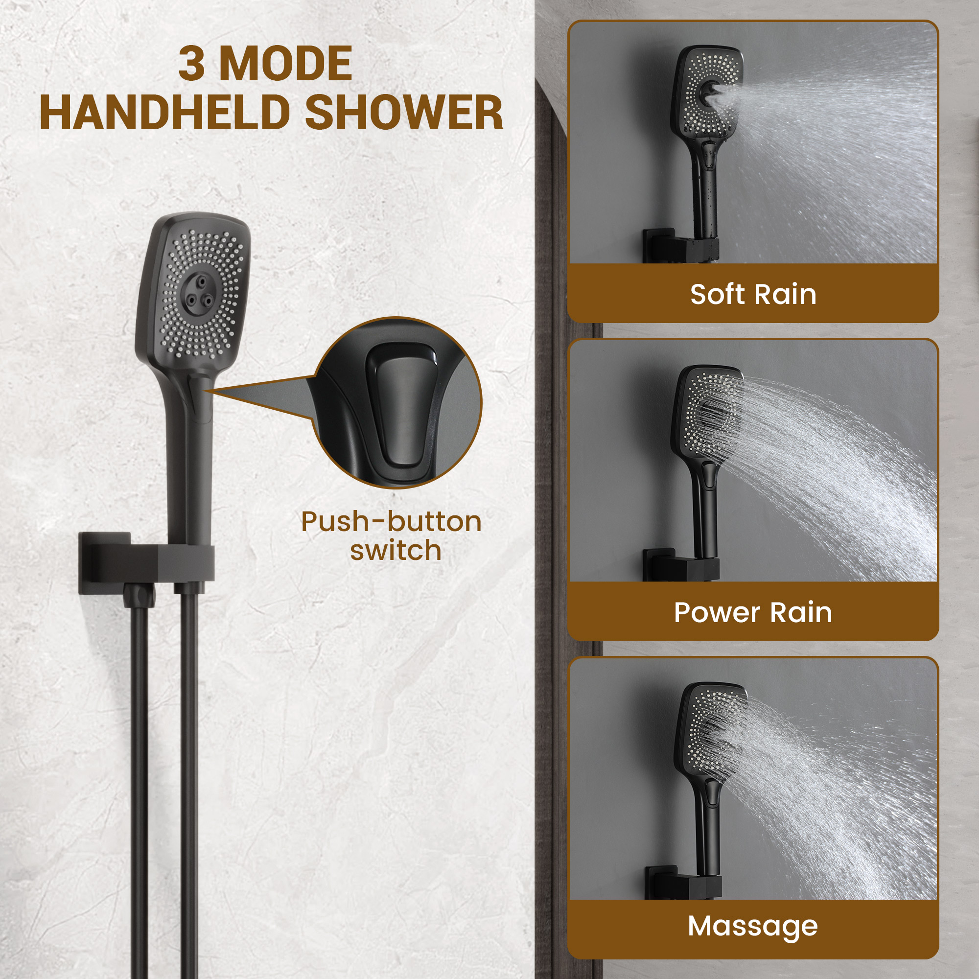 16-inch Wall-Mounted 4-Function Thermostatic Shower System with 3 Body Jets