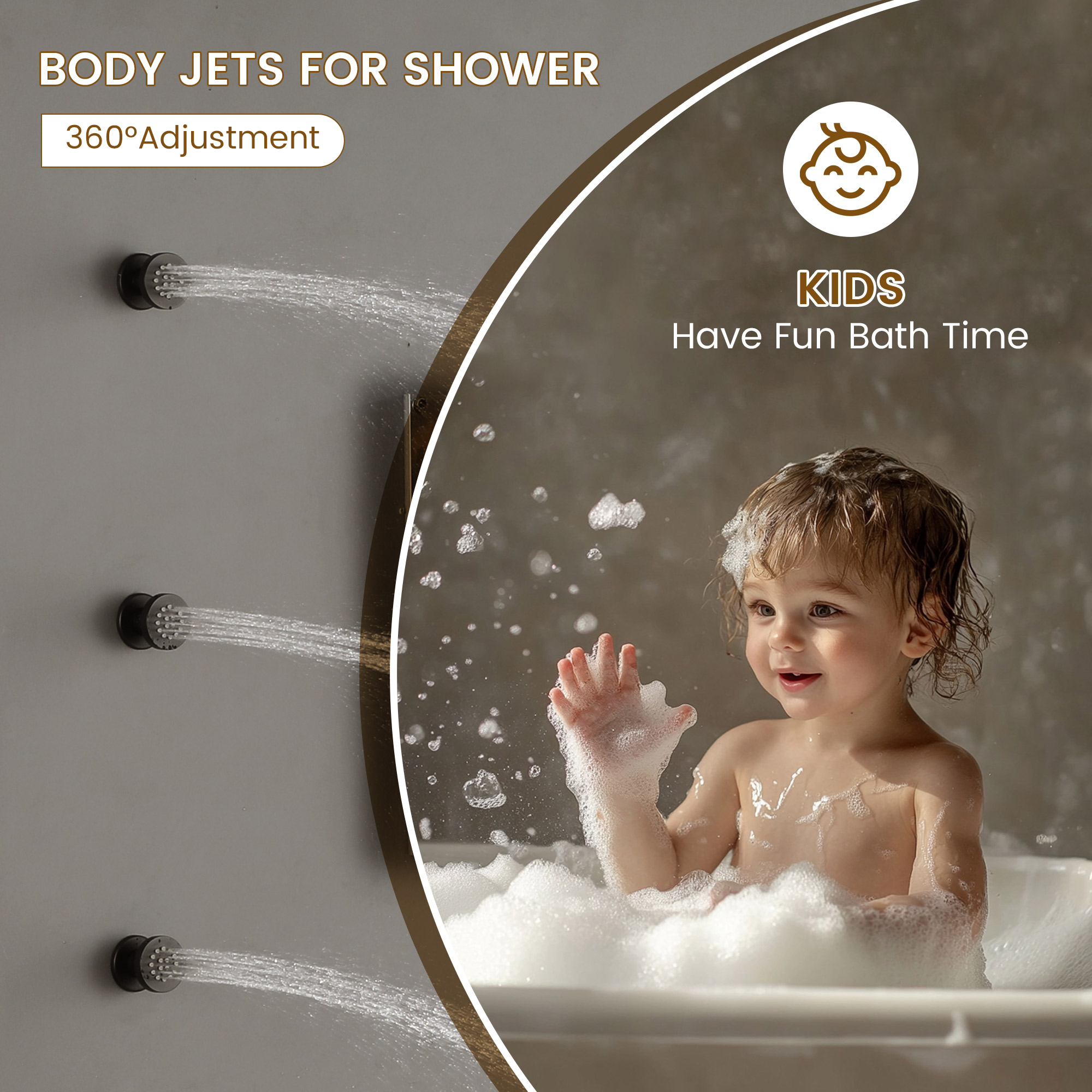 8-inch Ceiling-Mounted Thermostatic Shower System with Body Jets