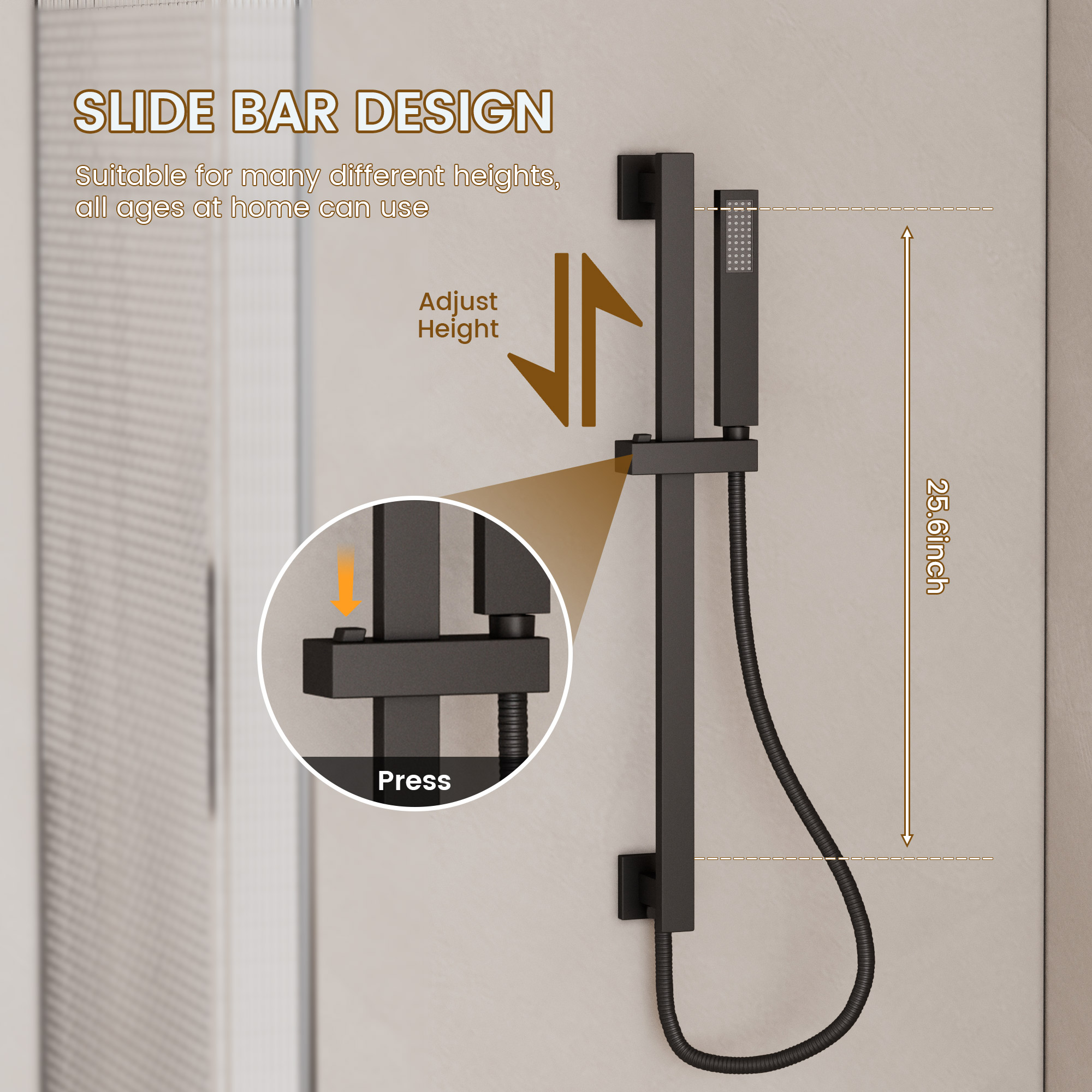 20*14 inch 3-Function Body Jet Shower System with LED Lights & Slide Bar