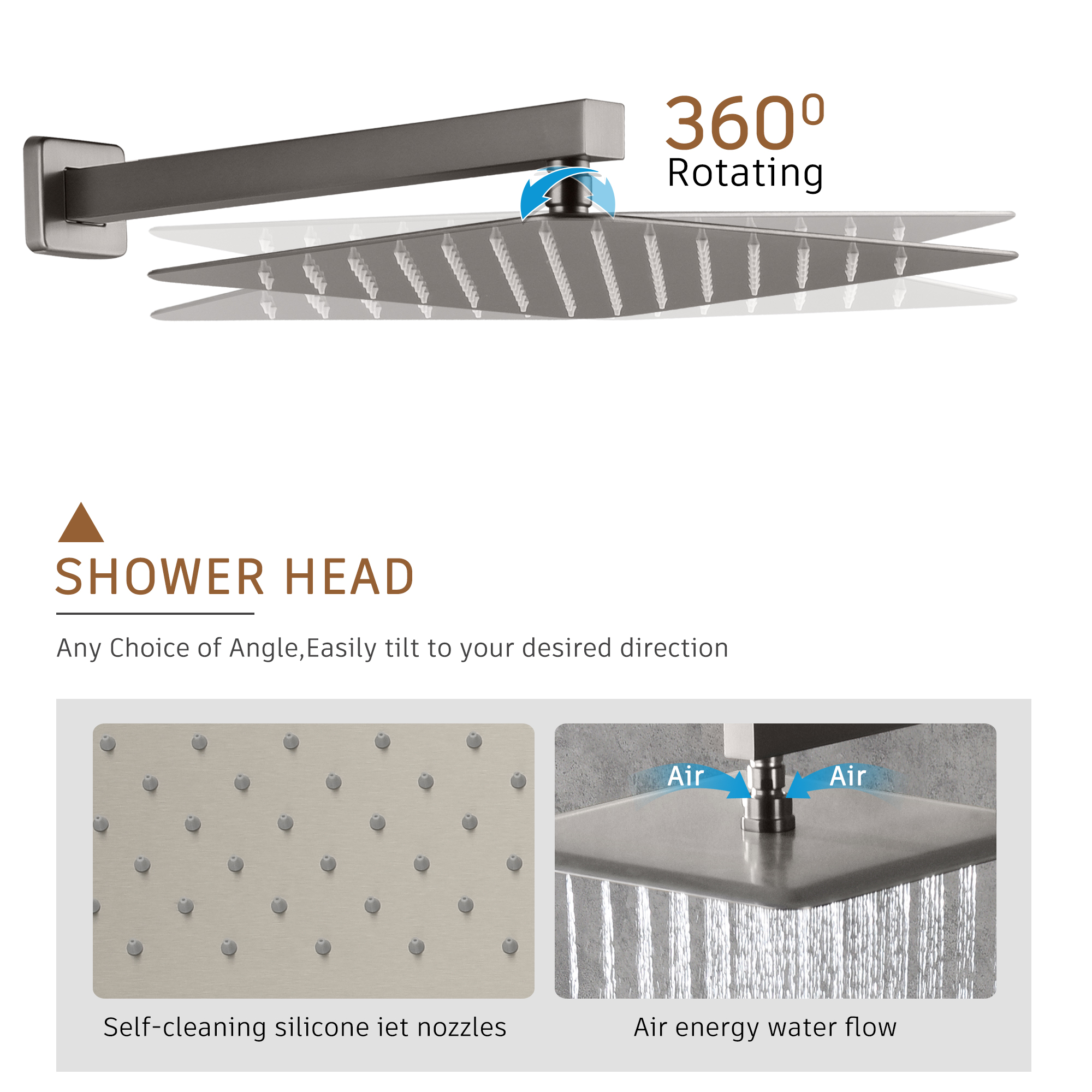 12" Thermostatic Complete Shower System with Rough-in Valve & 6 Body Jets