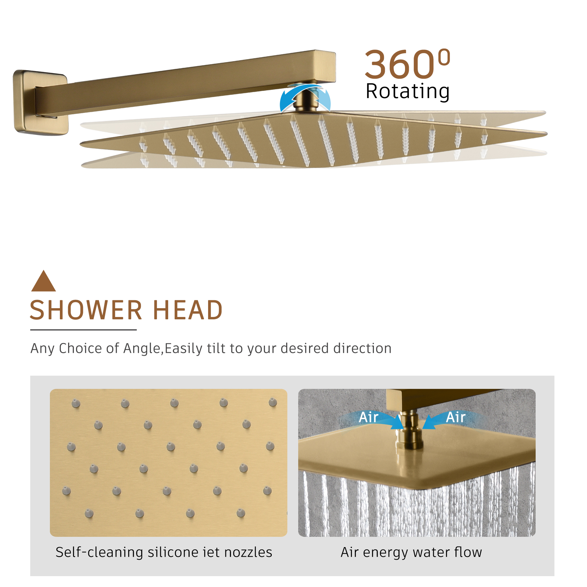 12" Thermostatic Complete Shower System with Rough-in Valve & 6 Body Jets