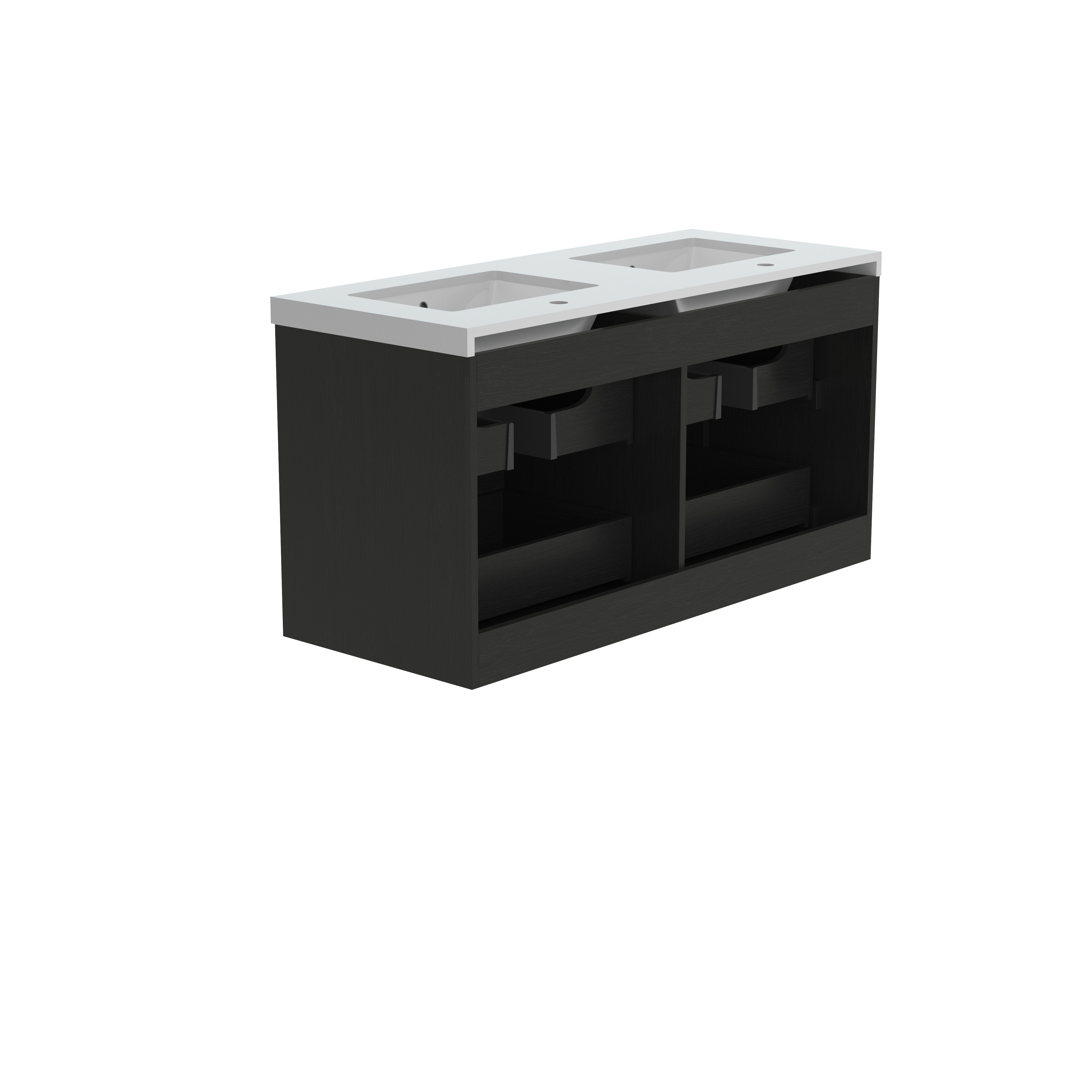 48" Matte Black Wall-mount Bathroom Vanity with Double Sink & Marble Top