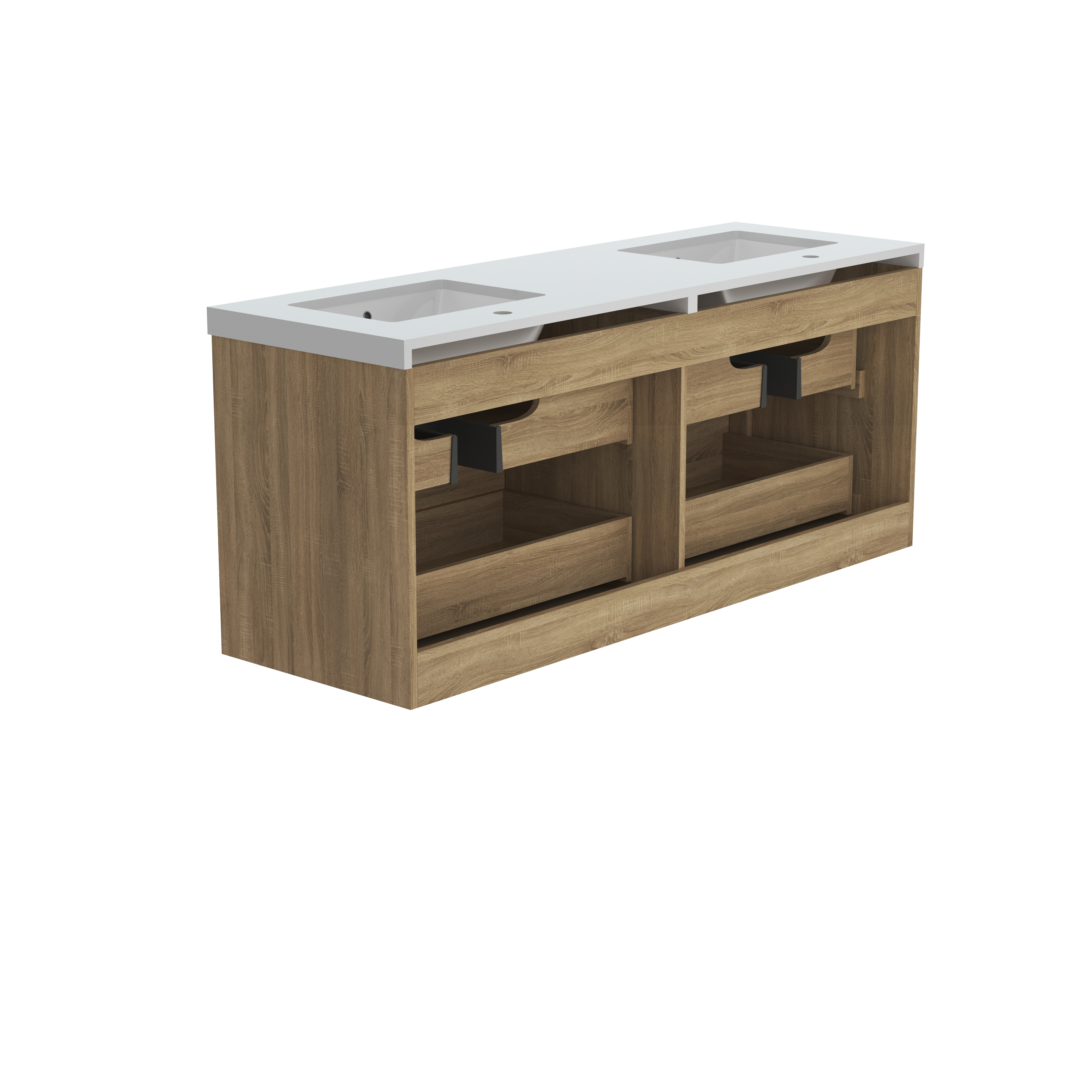 60" Wall-mount Double Sink Bathroom Vanity with Marble Top