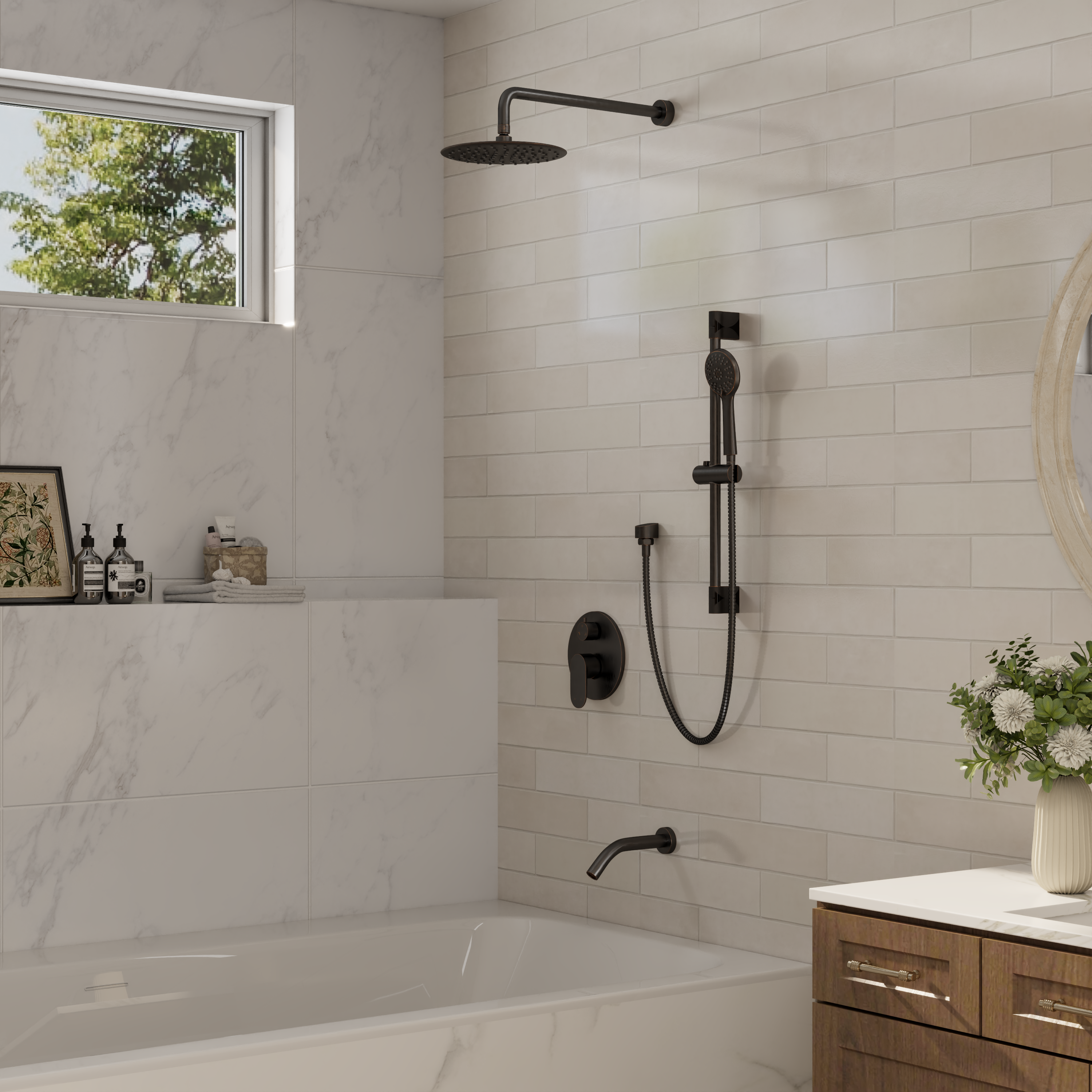 9" 3-Function Shower Faucet Set with Tub Spout & Slide Bar