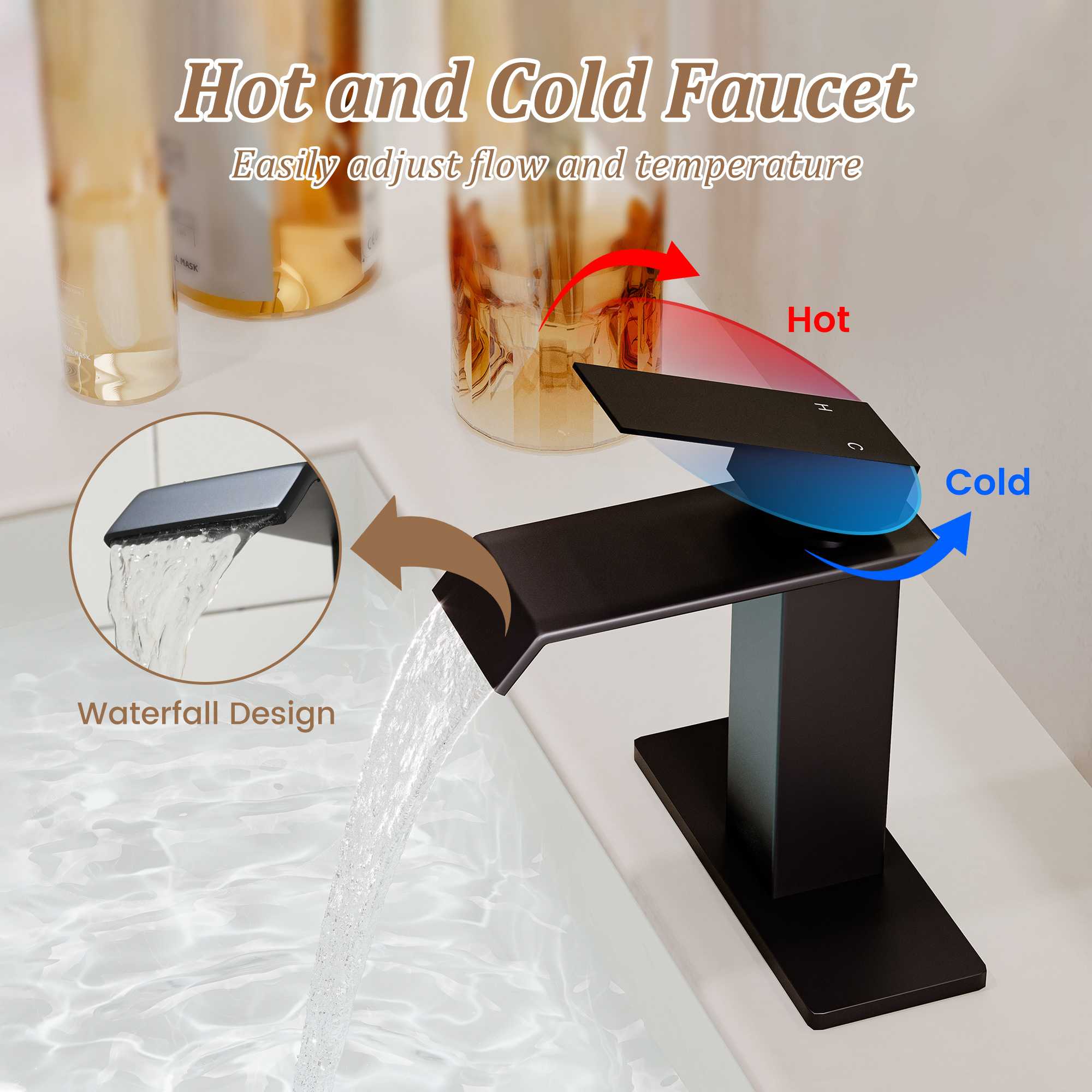Waterfall Spout Bathroom Faucet,Single Handle Bathroom Vanity Sink Faucet