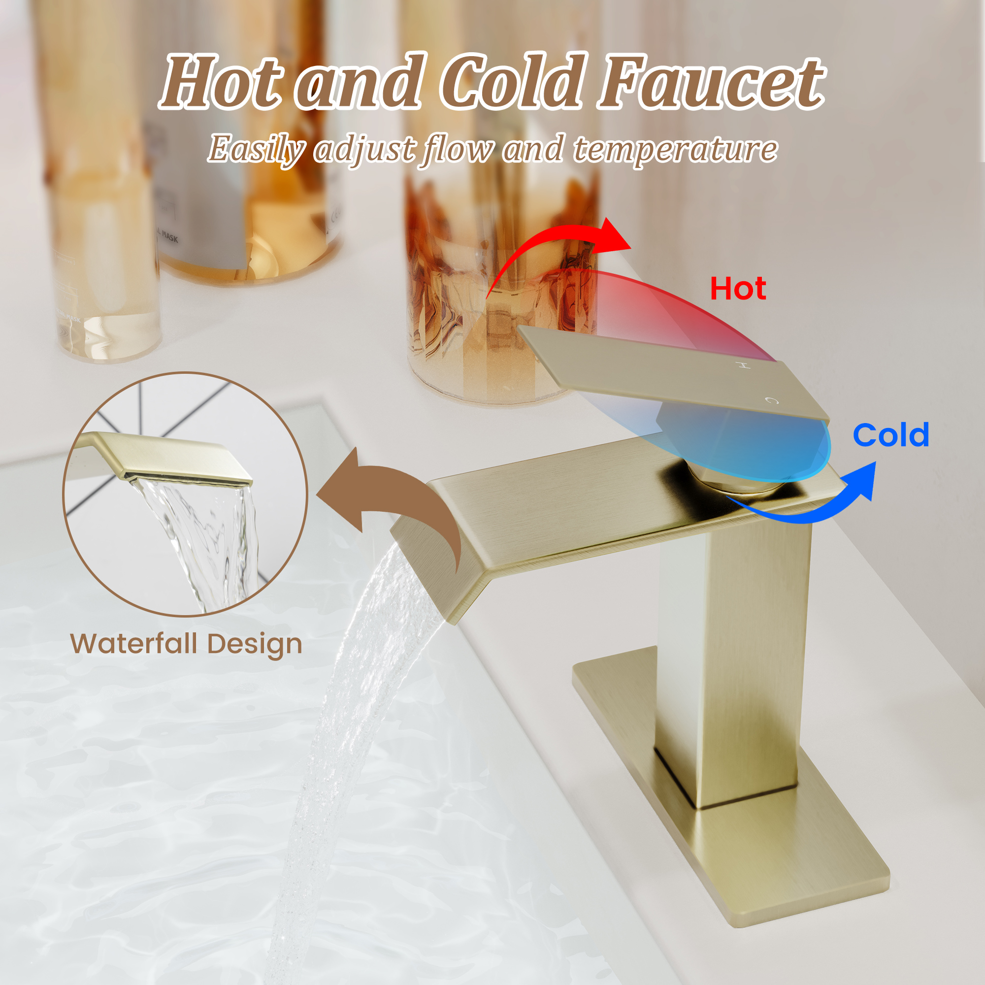 Waterfall Spout Bathroom Faucet,Single Handle Bathroom Vanity Sink Faucet