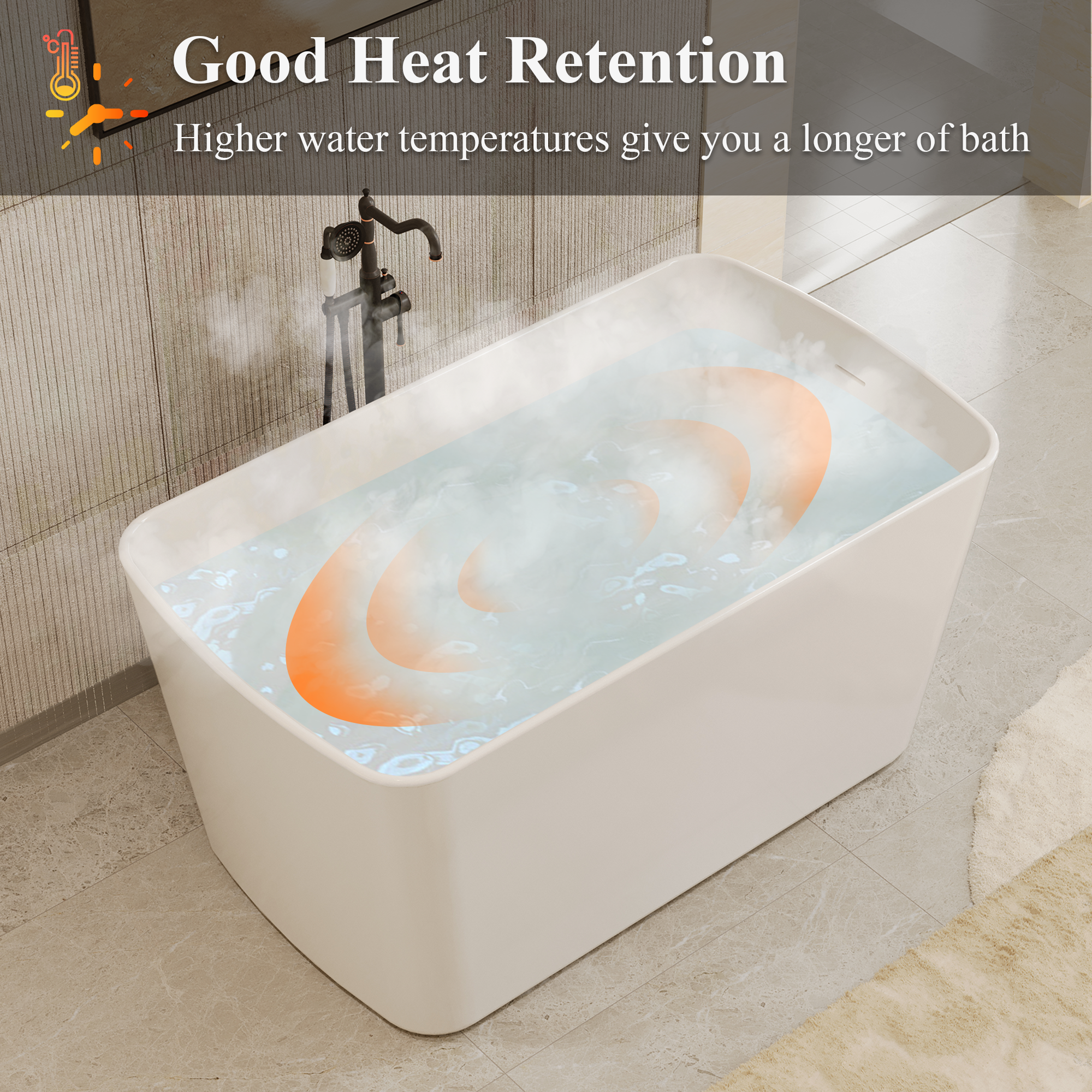 49" Acrylic Freestanding Japanese Soaking Hot Tub with Overflow and Drain