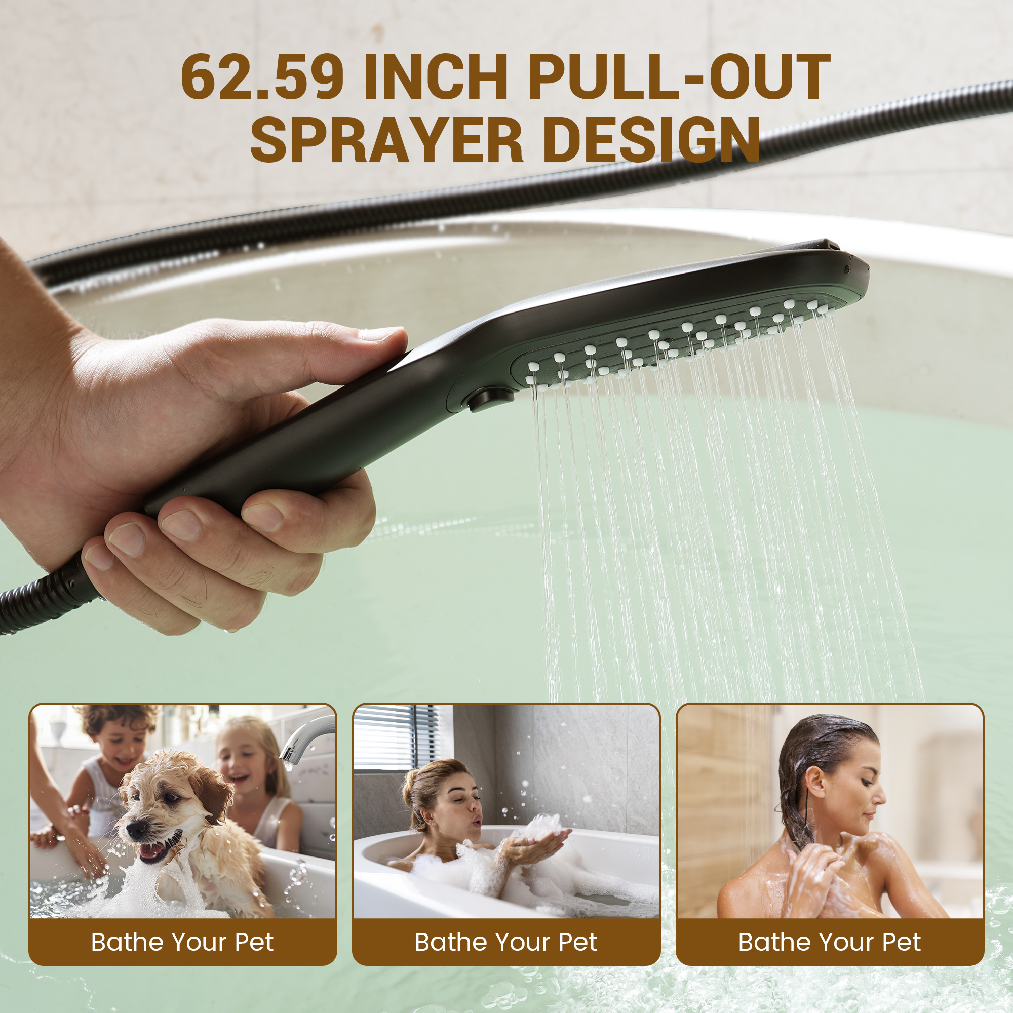 2-Handle Deck-Mounted Bathtub Faucet with 2 Spray Modes Hand Shower