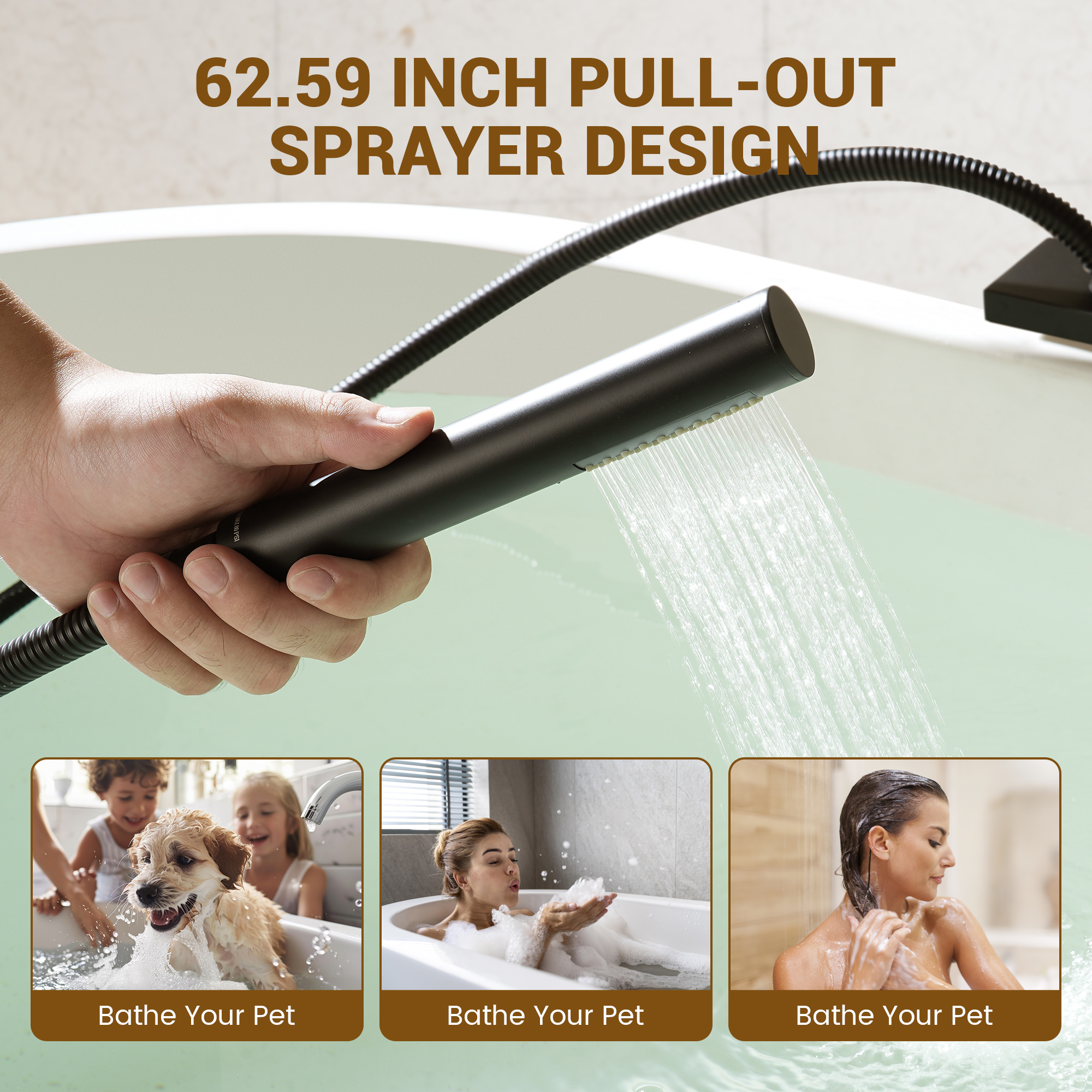 2-Handle Waterfall Roman Tub Faucet with Handheld Shower