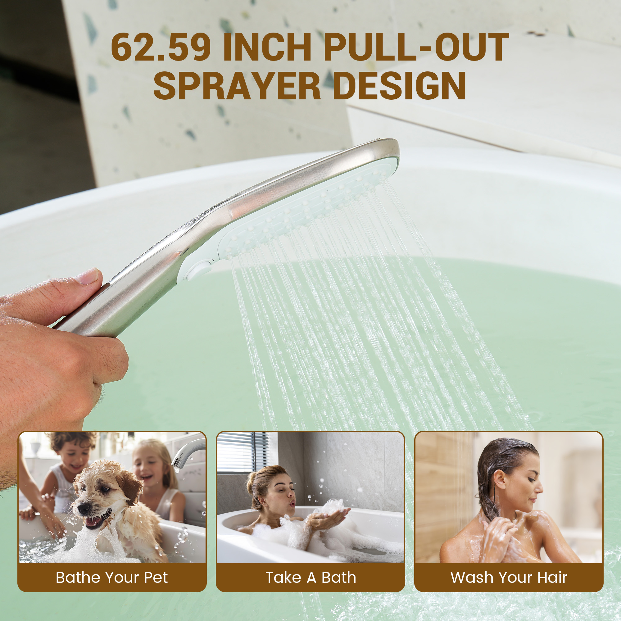 2-Handle Deck-Mounted Bathtub Faucet with 2 Spray Modes Hand Shower