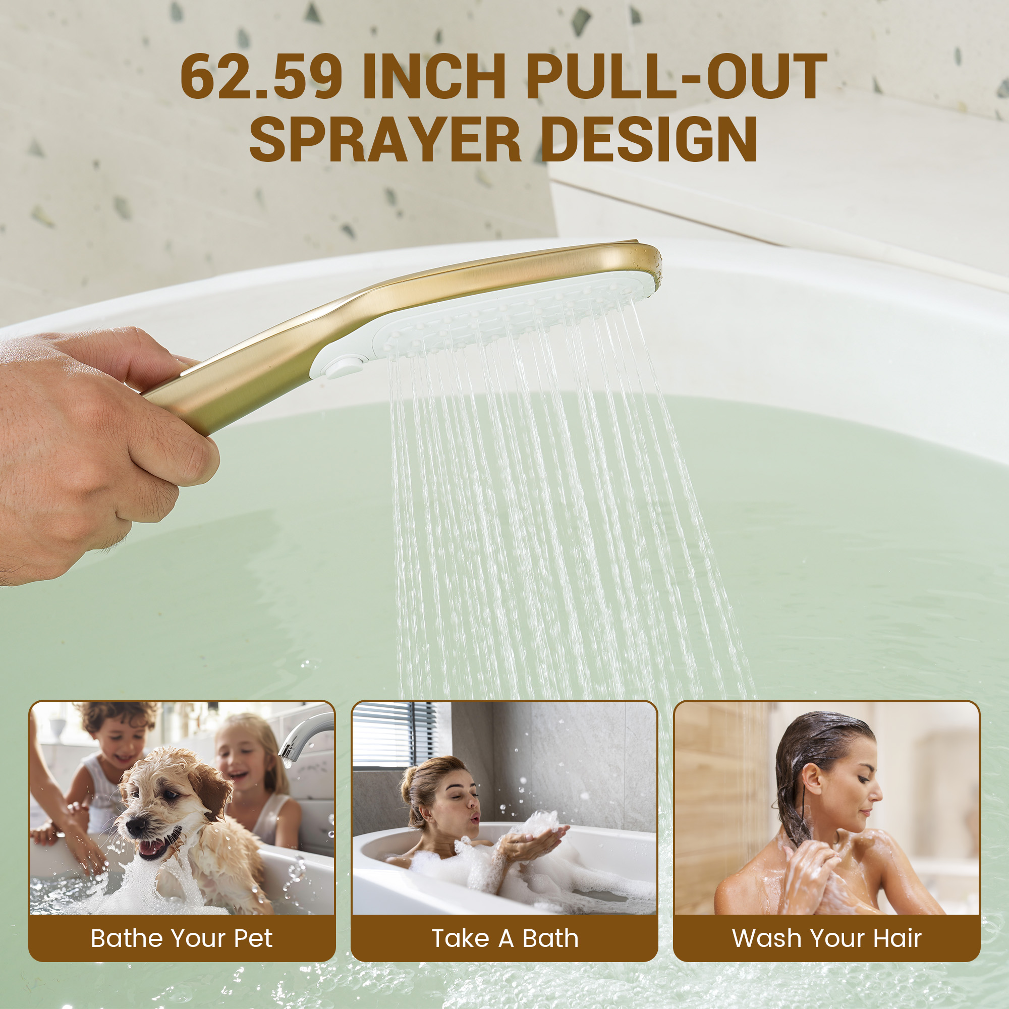 2-Handle Deck-Mounted Bathtub Faucet with 2 Spray Modes Hand Shower