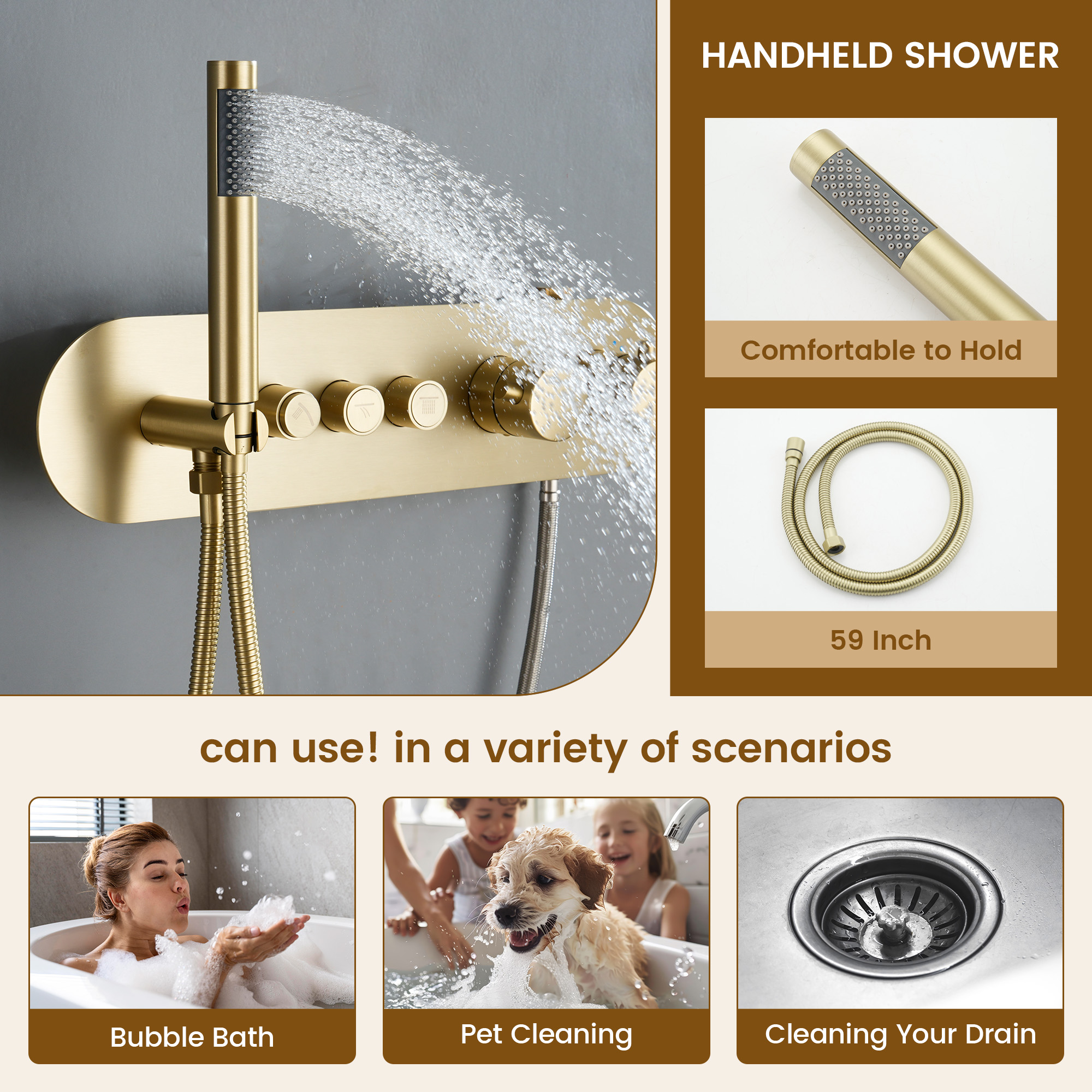 16-inch Wall-Mounted Thermostatic Shower System with Hand Shower