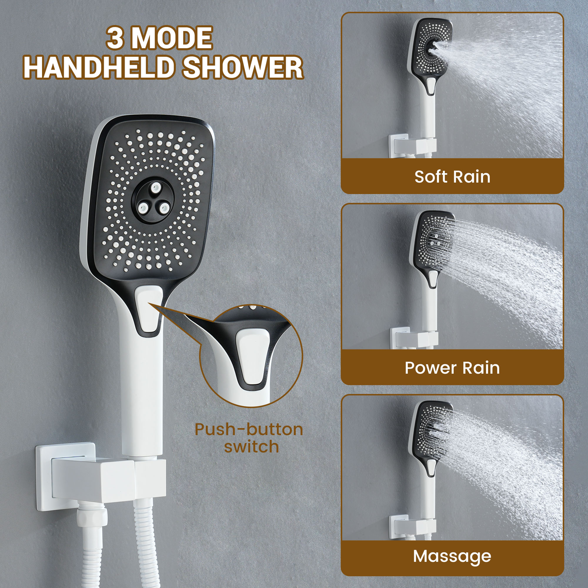 12" x 8" Wall-Mounted Dual-Function Shower System with Hand Shower