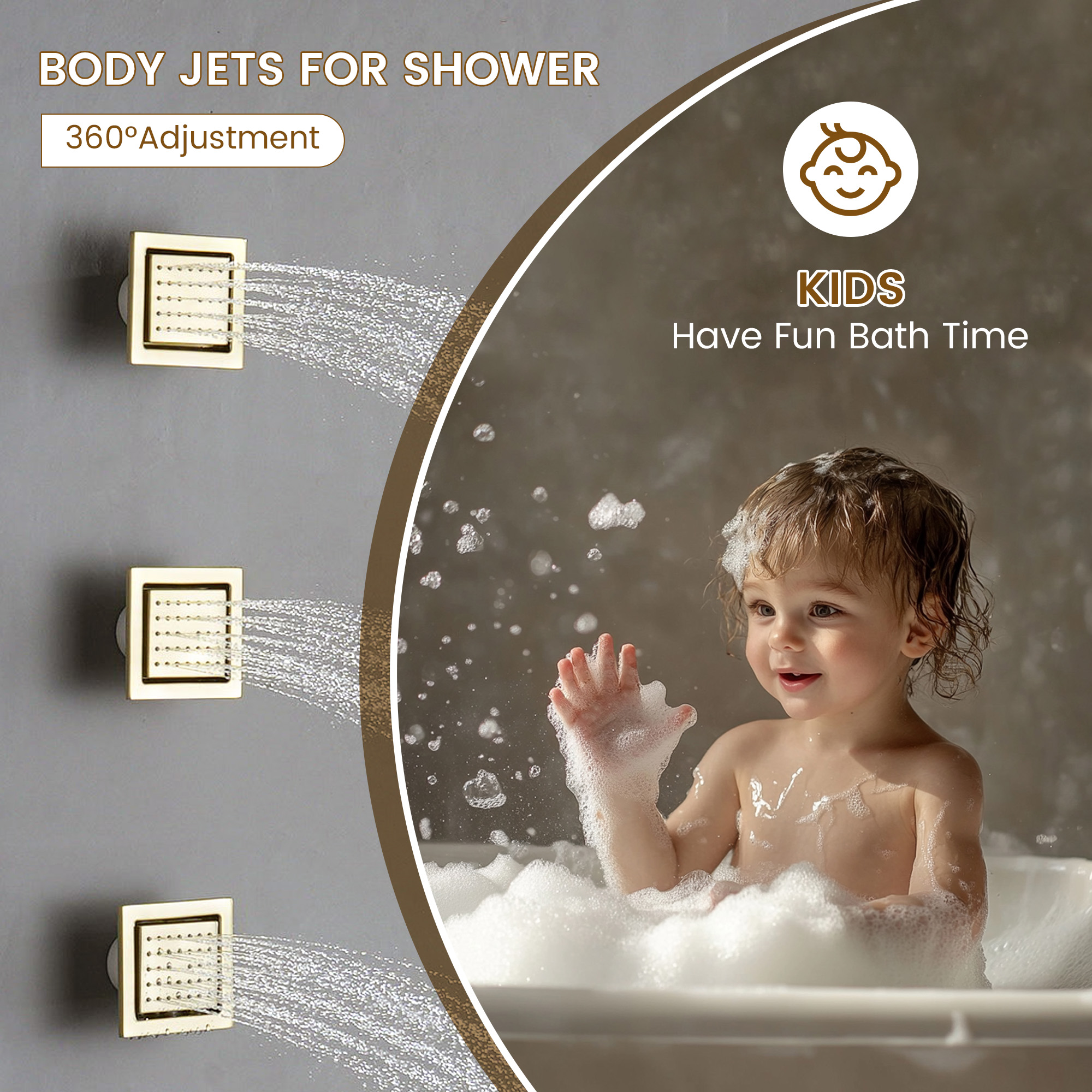 35*12 inch 6-Function Luxury Shower System with Body Jets & Bluetooth