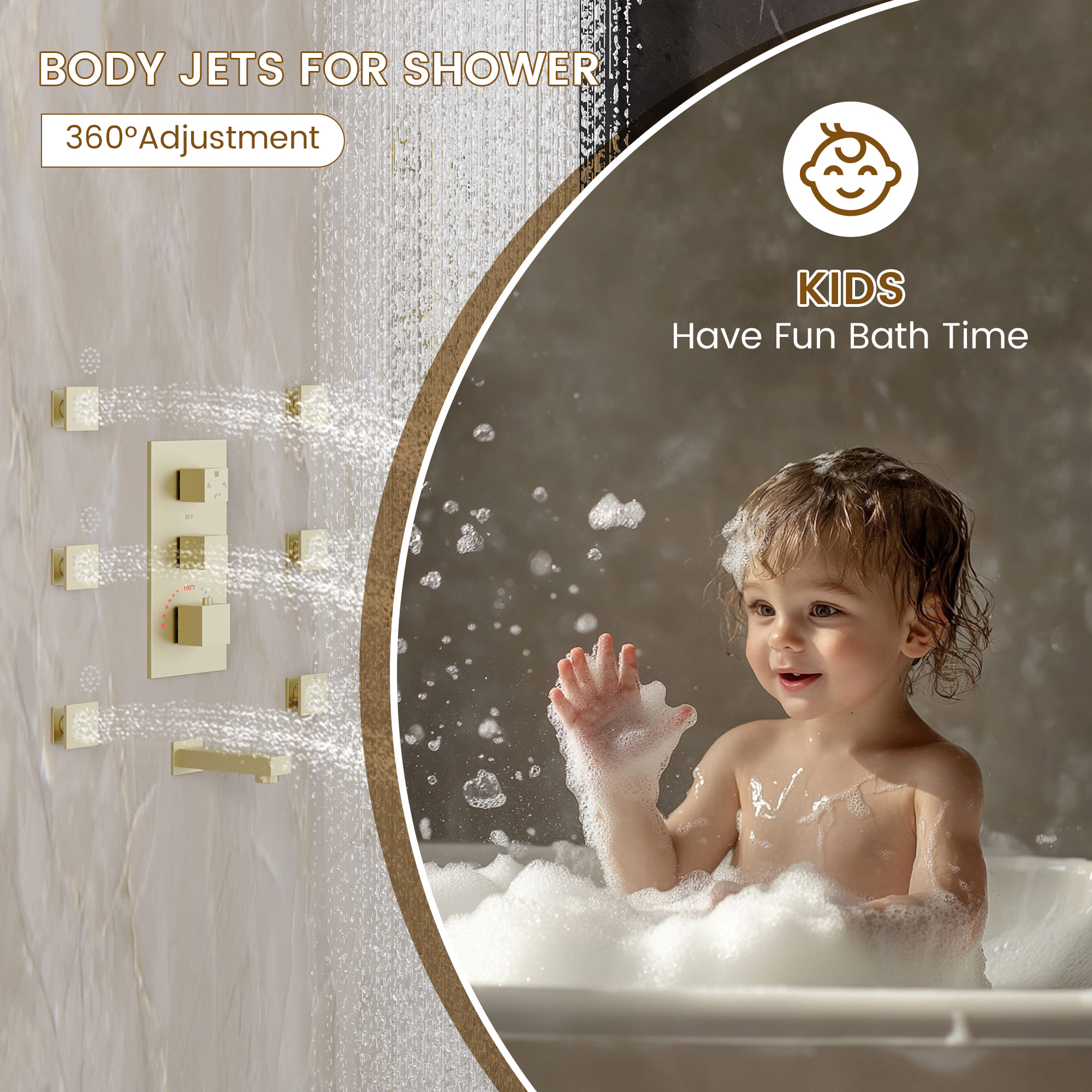 12-inch 4-Function Body Jet Shower System with Tub Spout & Slide Bar