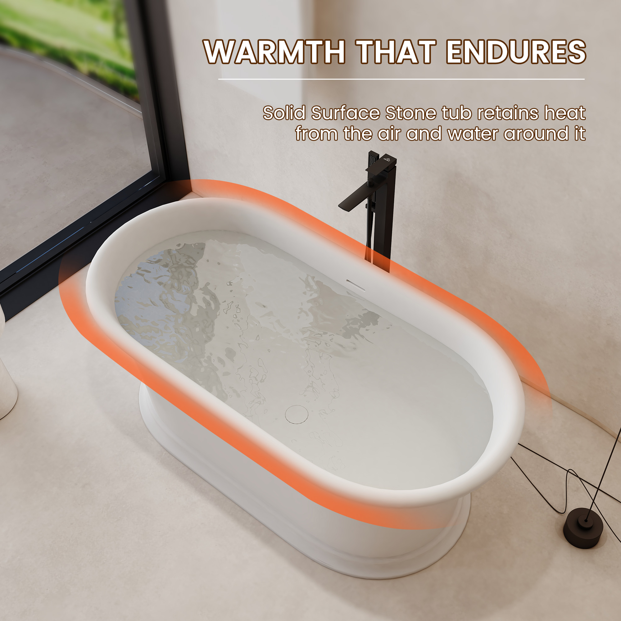 61" Hand-Polished Matte White Freestanding Bathtub with Pedestal Base