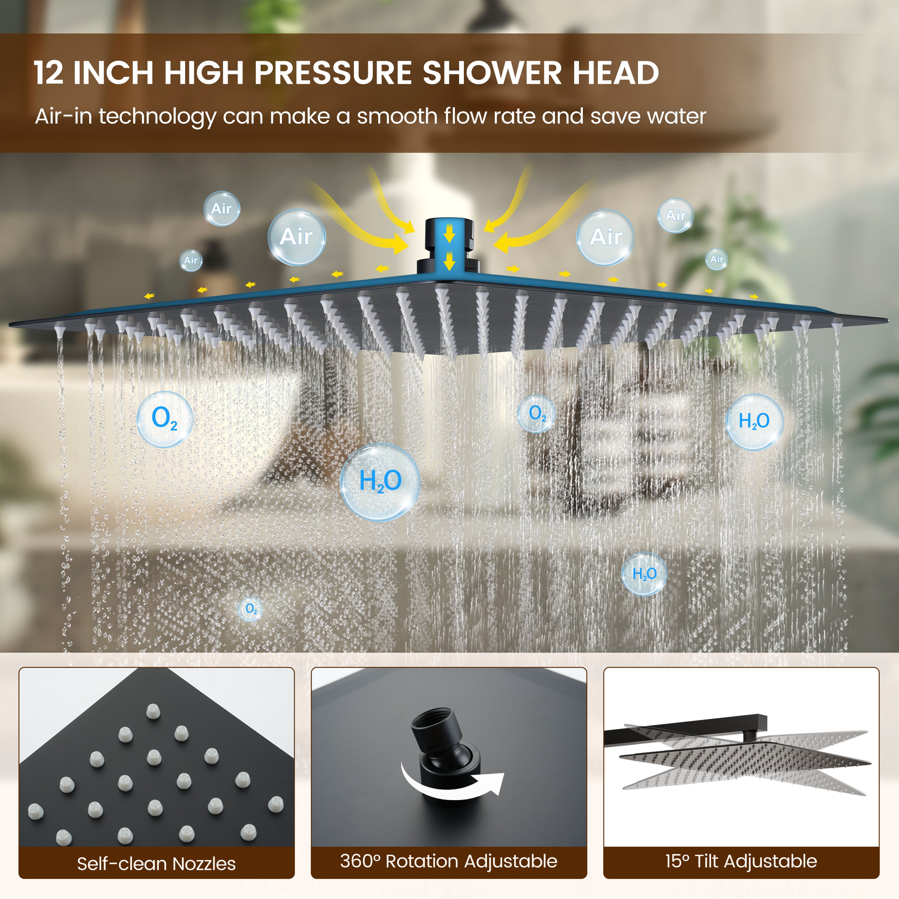 12-inch Dual Shower System with 4-Function Handheld Shower