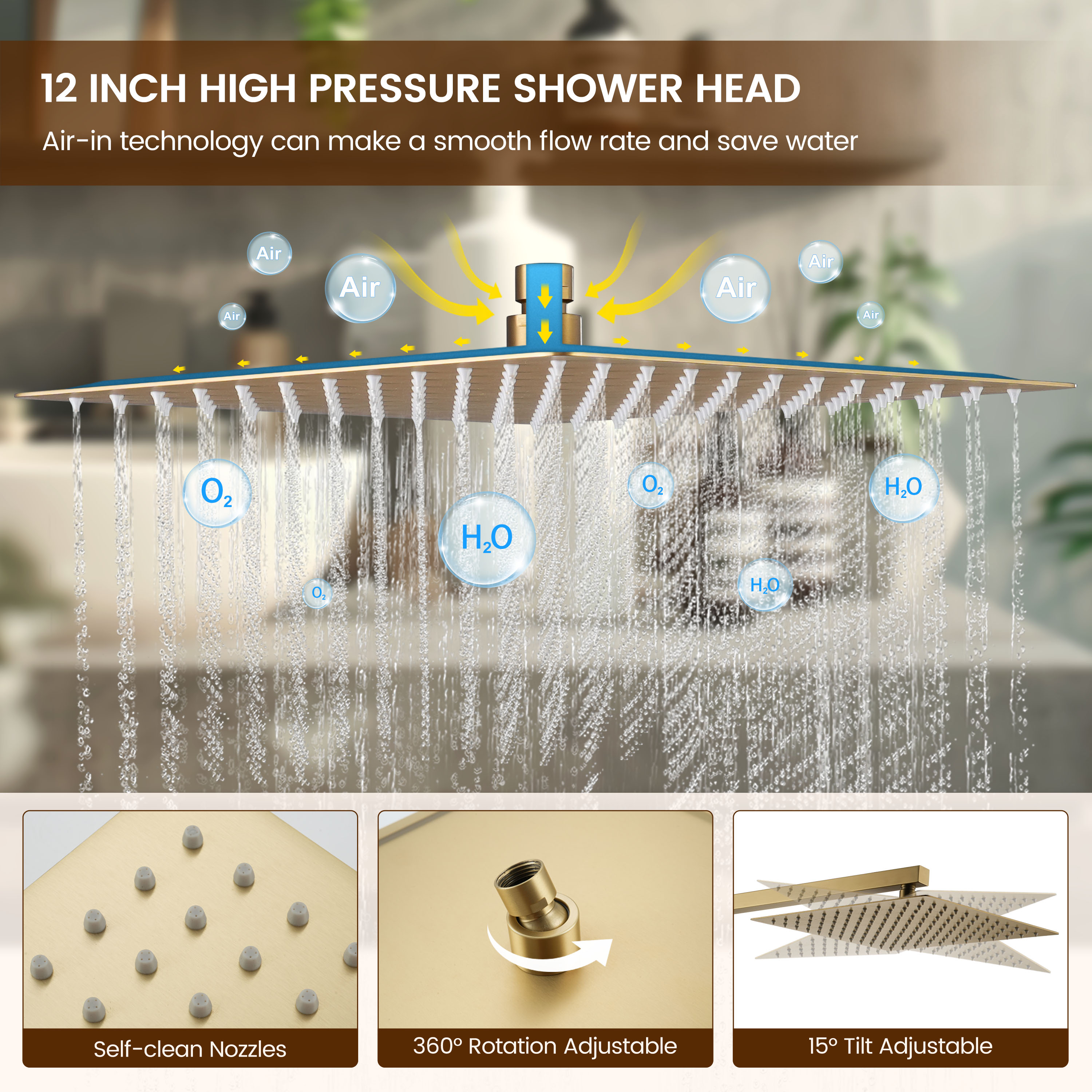 12-inch Dual Shower System with 4-Function Handheld Shower