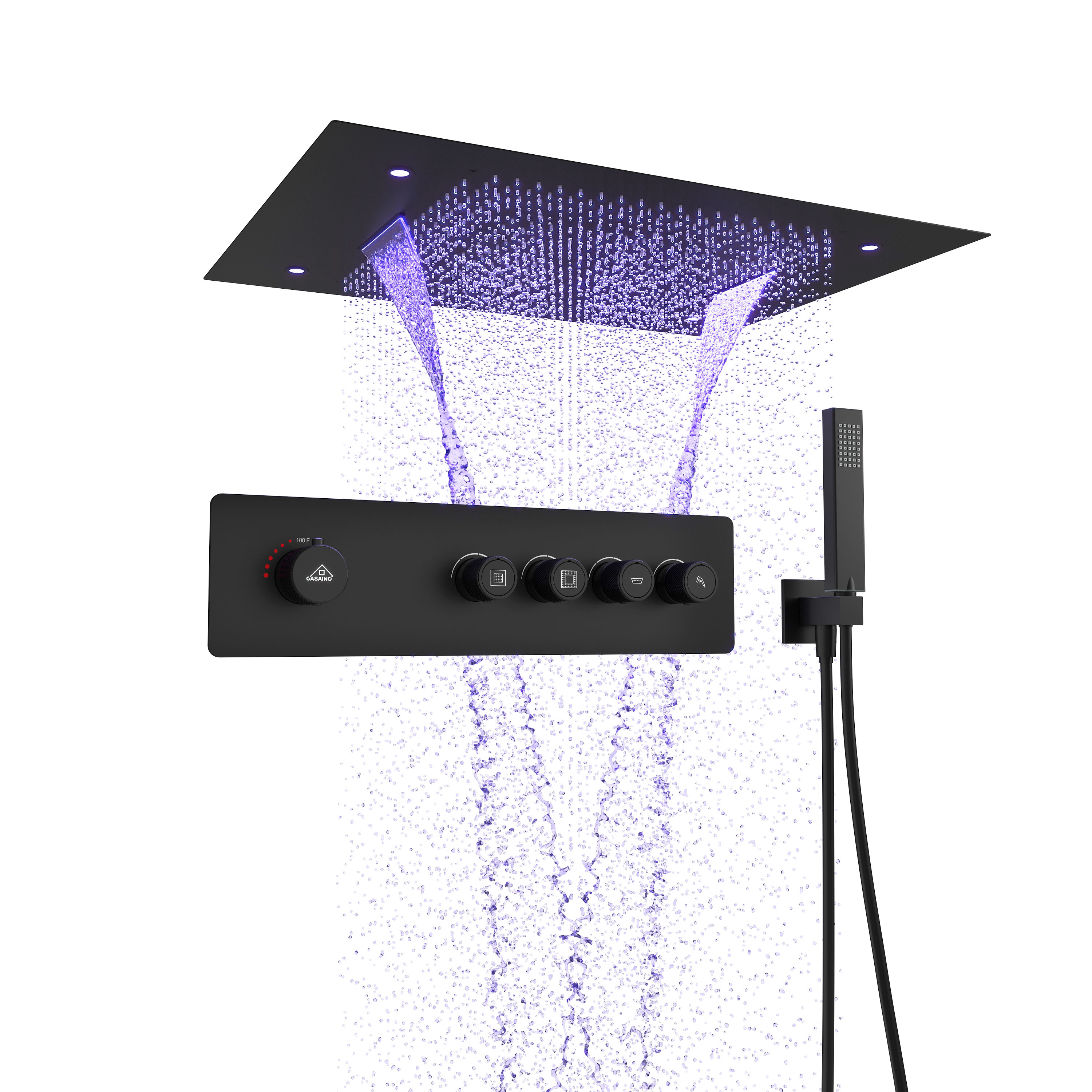 31.4" x 23.6" 4-Function Ceiling-Mounted Thermostatic Shower System with LED Lights