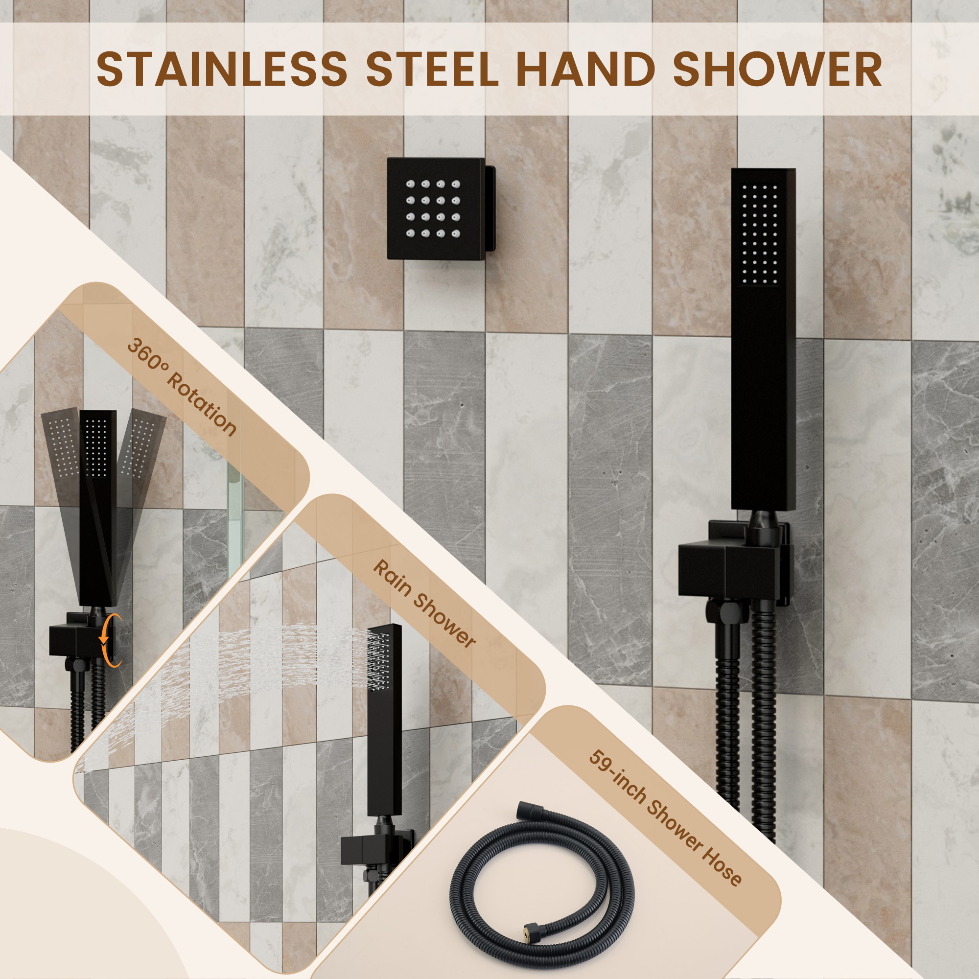 12-inch Wall-Mounted 4-Function Dual Shower System with Body Jets