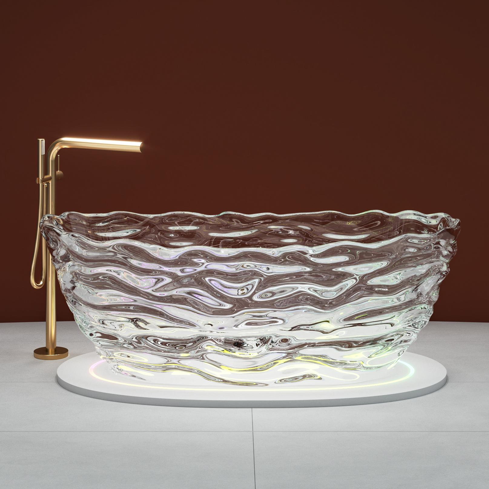 69" Sculptural Transparent Resin Freestanding Soaking Bathtub 