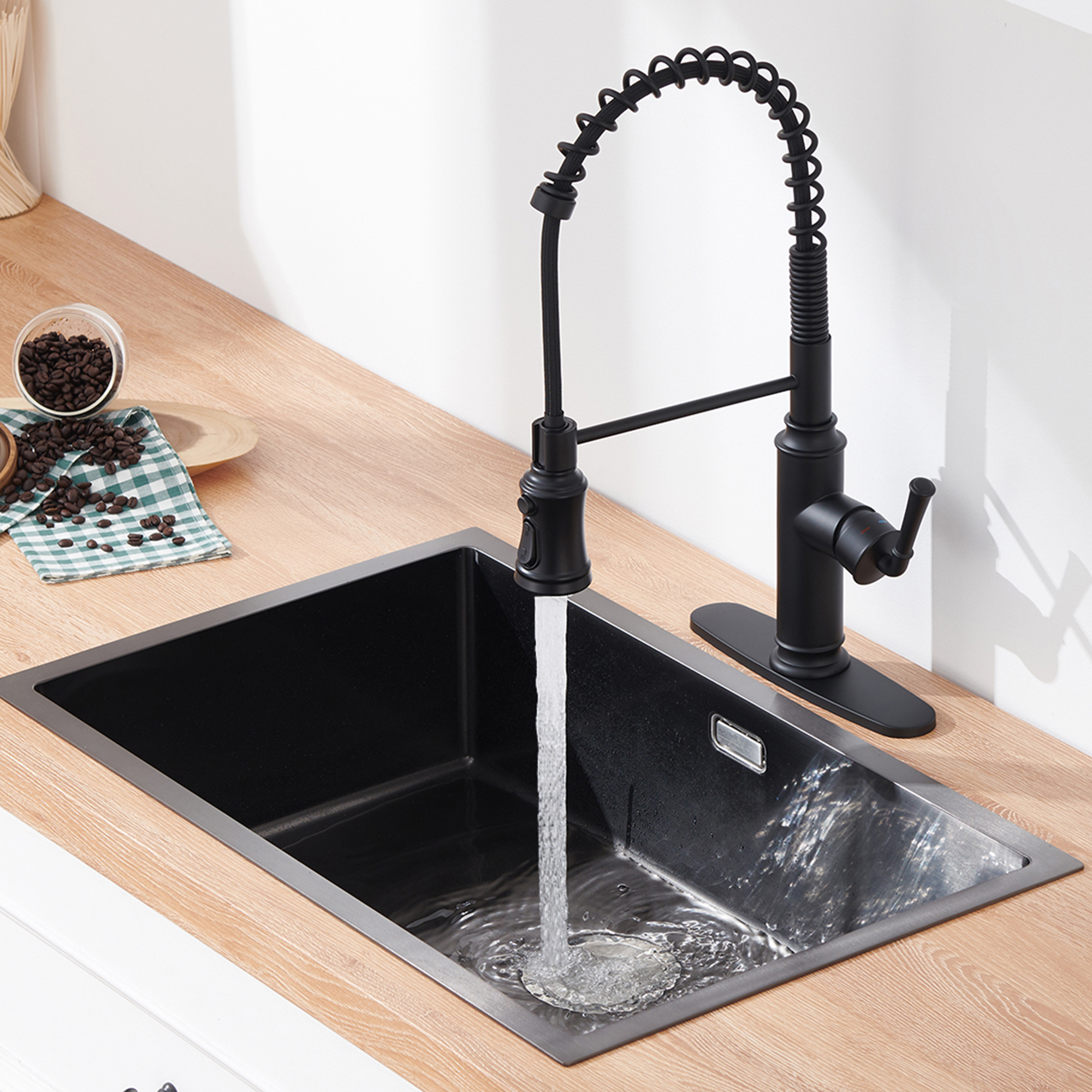 Kitchen Faucet with Pull Down Sprayer, Farmhouse RV Small Vanity Faucet with 360° Rotation Spout and Deck Plate