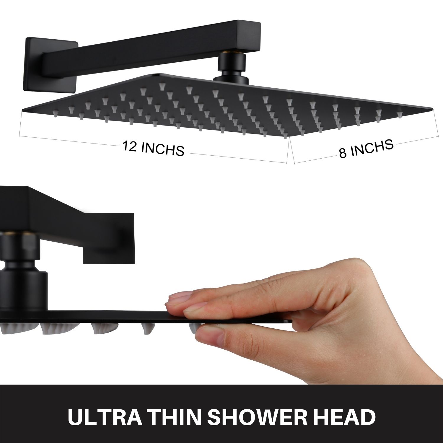 12*8 inch Wall Mounted Shower System with 3-Spray Hand Shower