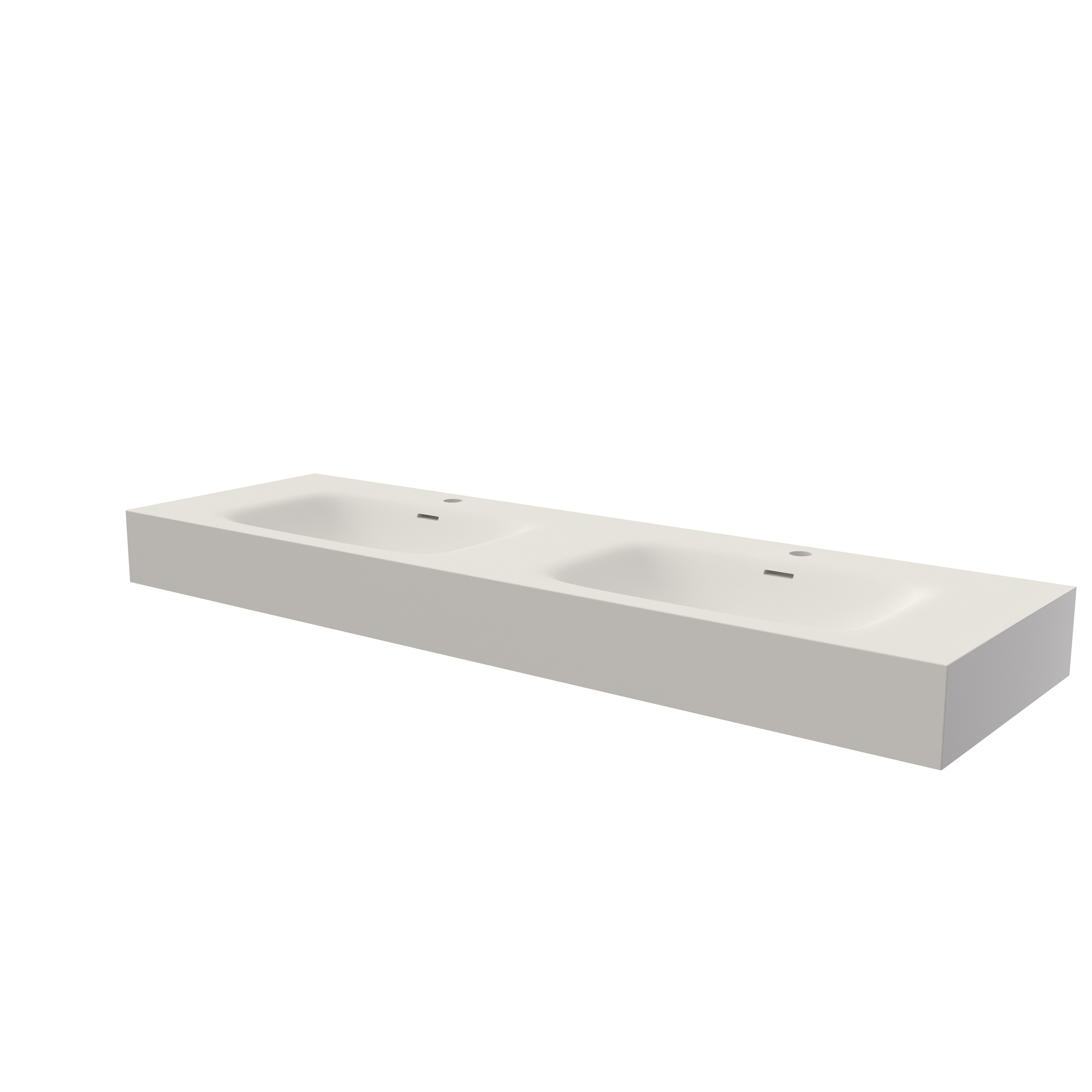 59.5 in. Solid Surface Double Wall-Mounted Basin Sink with 2 Faucet Holes