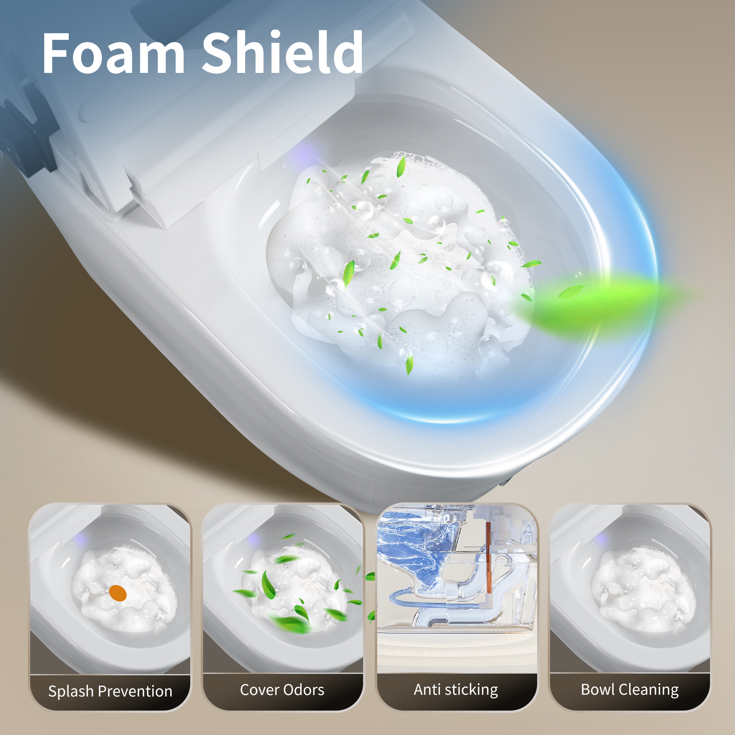 Foam Shield Smart Bidet Toilet with Automatic Lid & Multiple Wash Modes