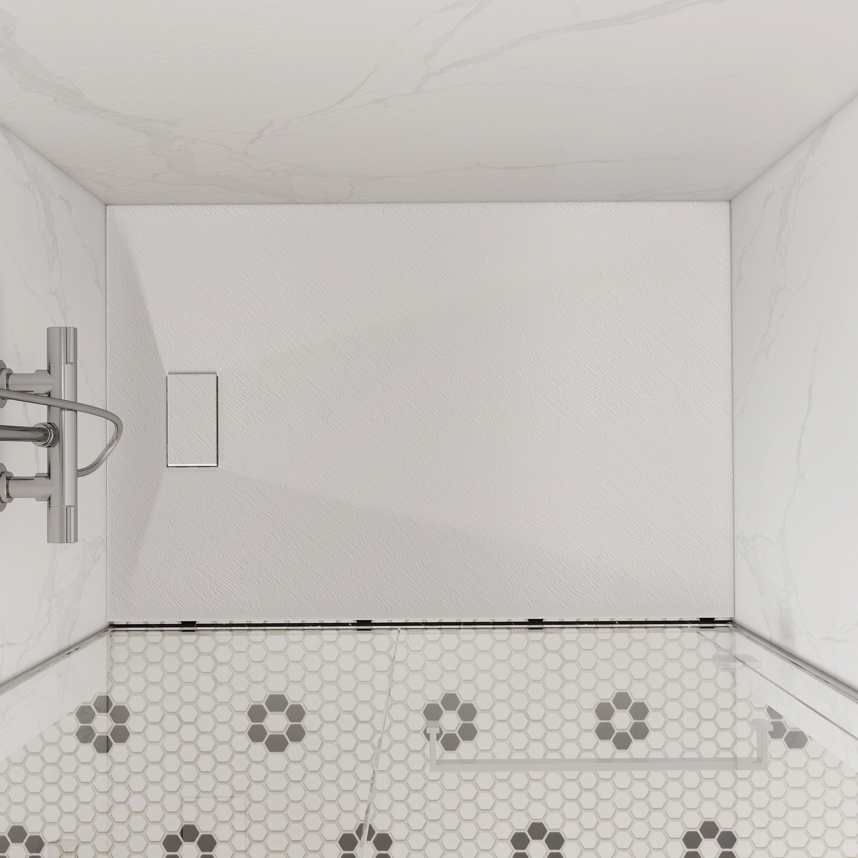 European-Style SMC Shower Base with Sleek Marble Texture in Black & White