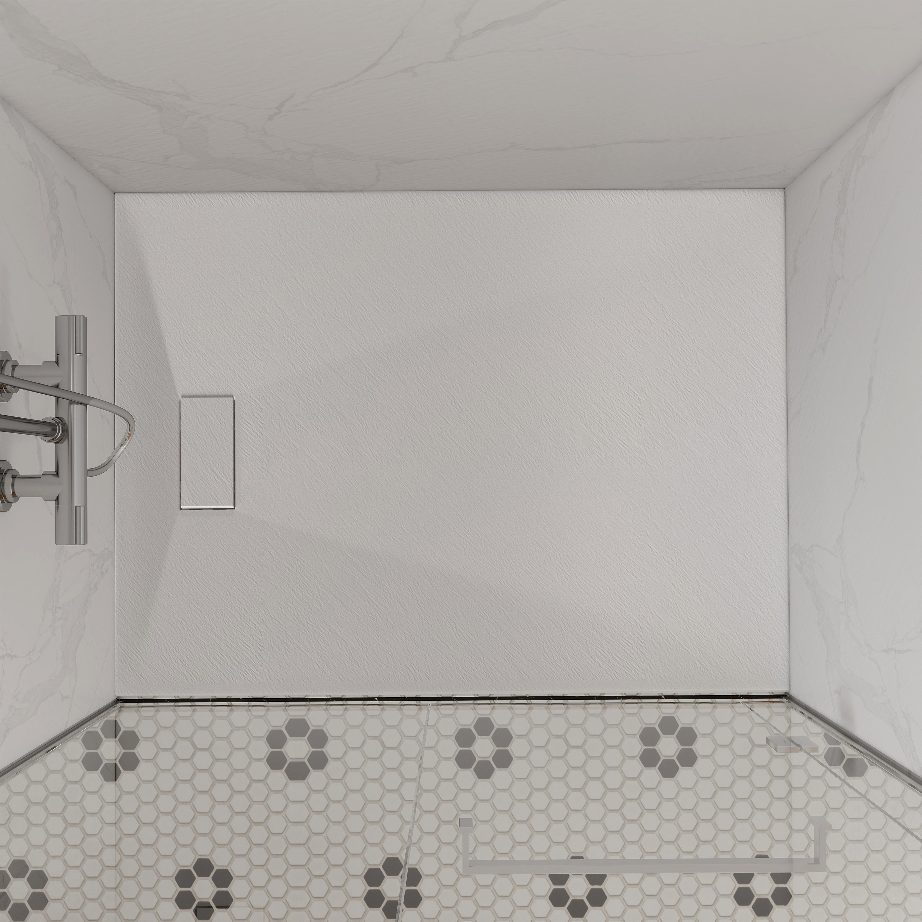 European-Style SMC Shower Base with Sleek Marble Texture in Black & White