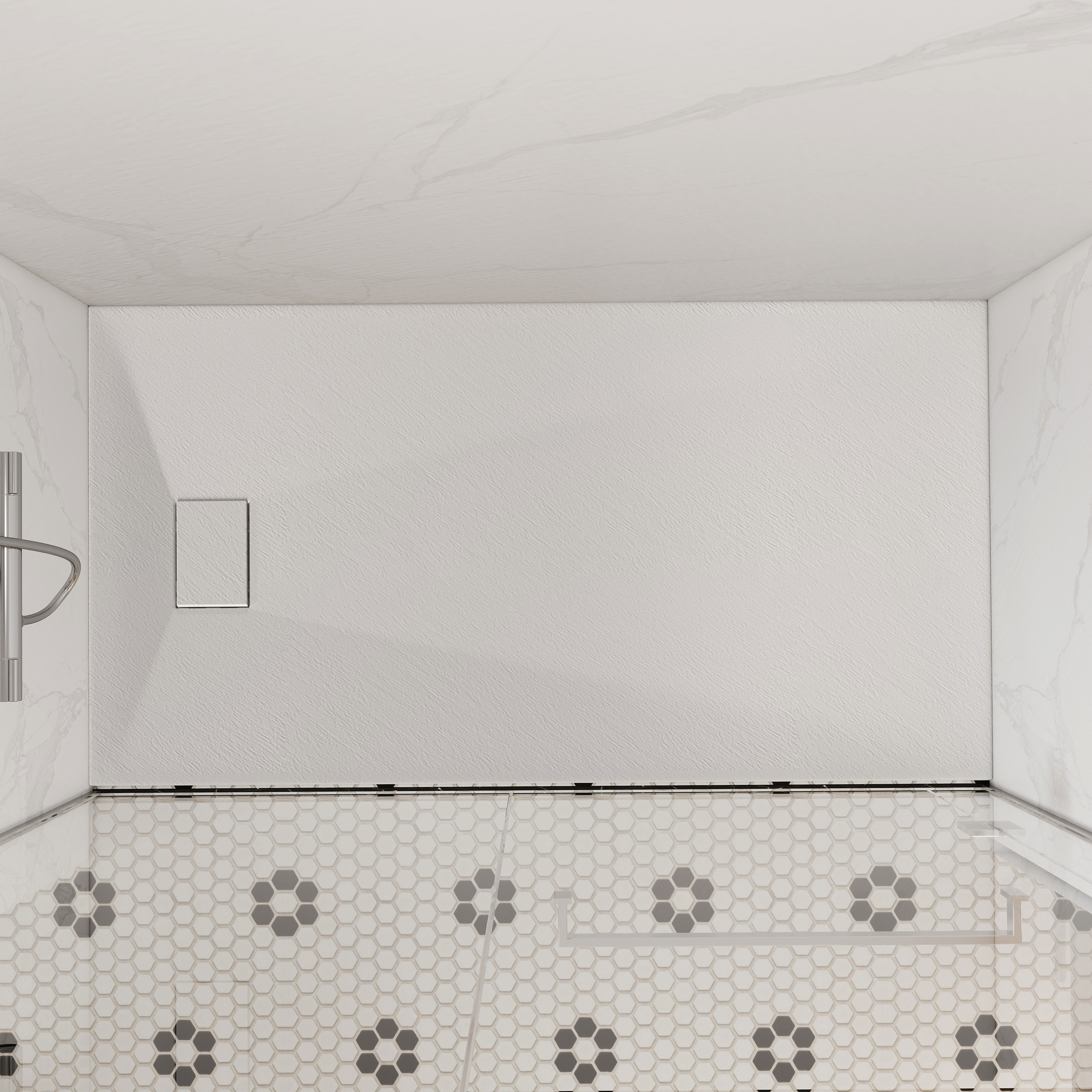 European-Style SMC Shower Base with Sleek Marble Texture in Black & White