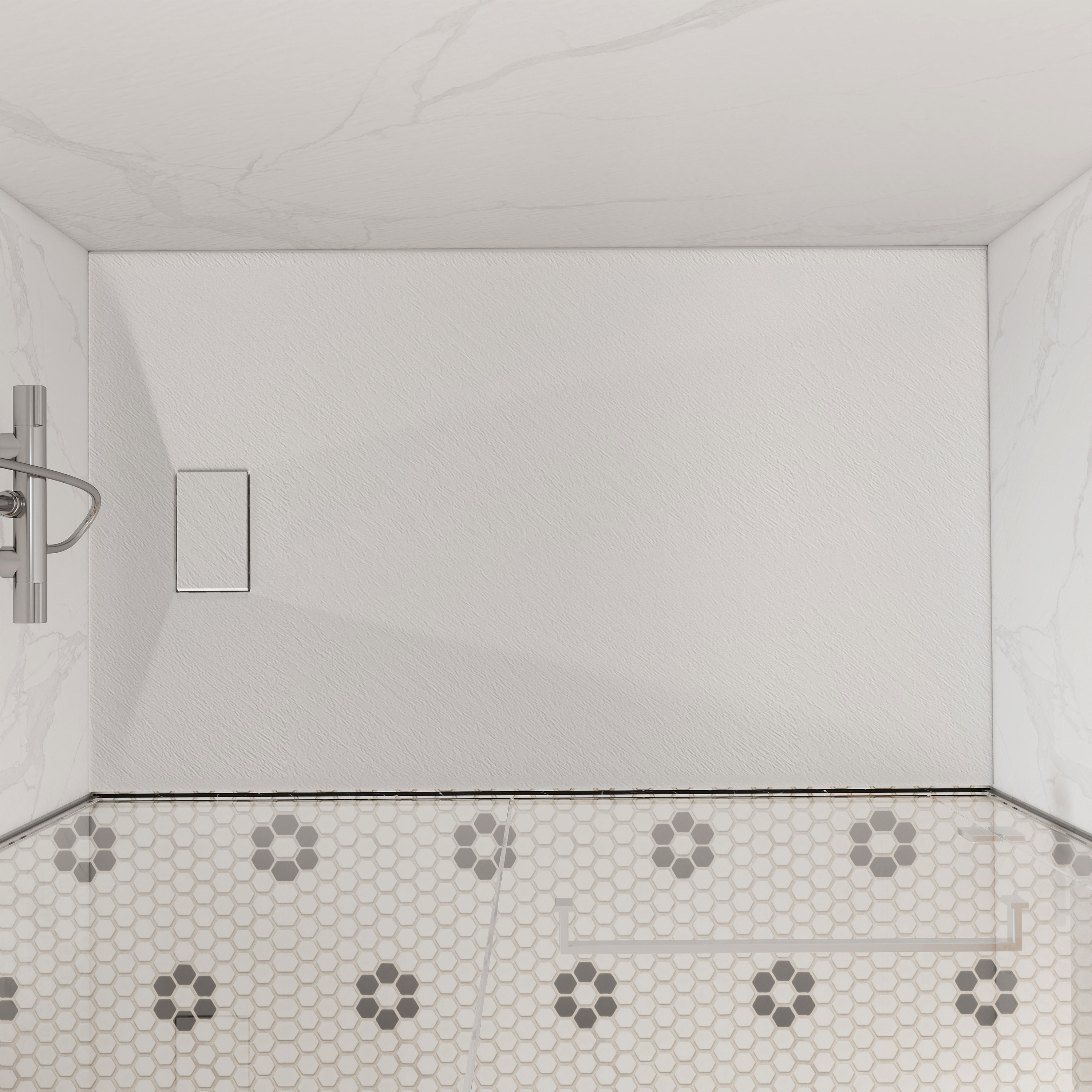 European-Style SMC Shower Base with Sleek Marble Texture in Black & White