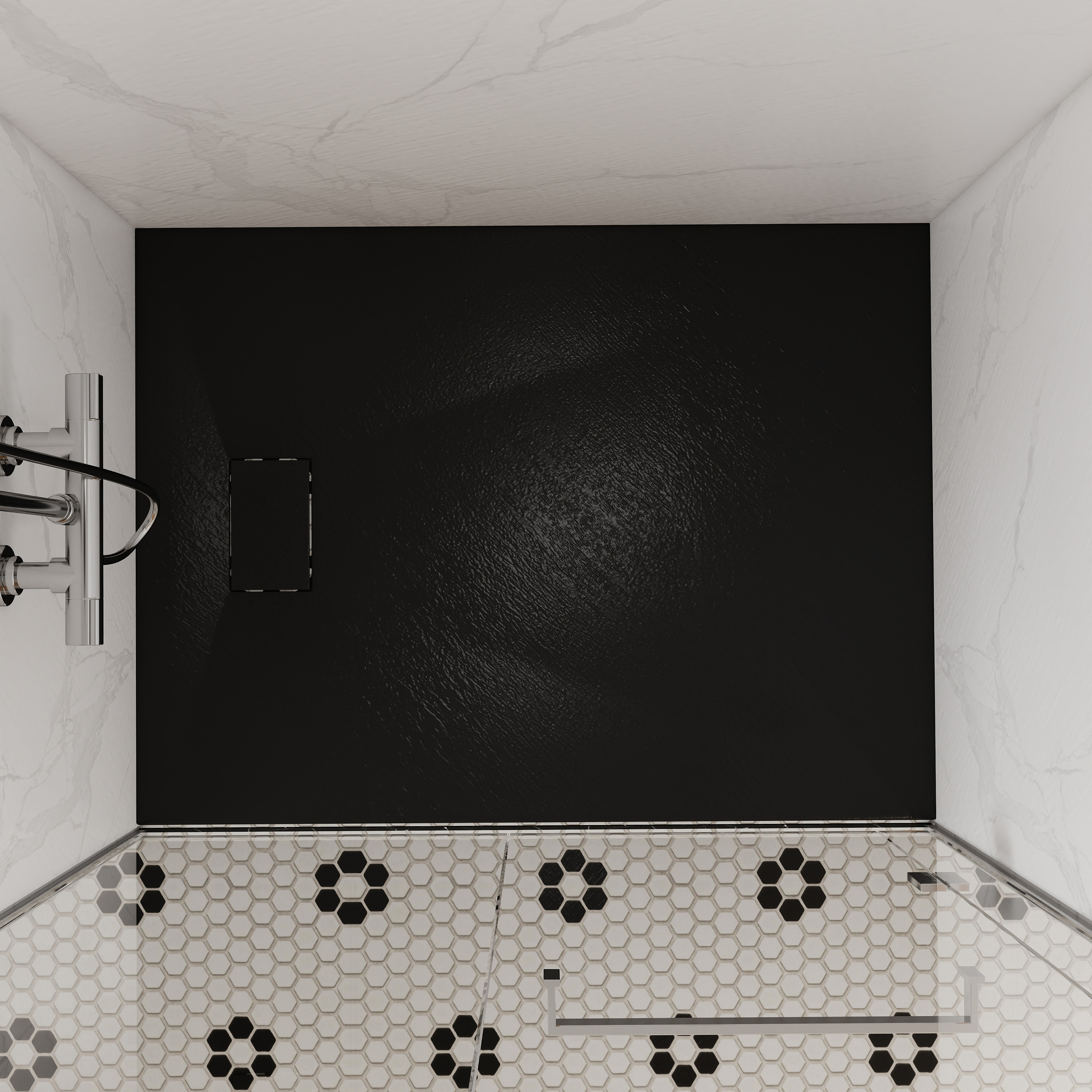European-Style SMC Shower Base with Sleek Marble Texture in Black & White